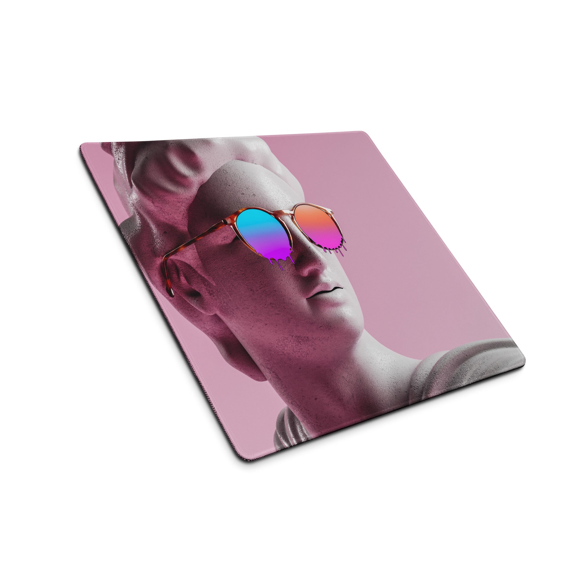 Statue Head Pink Pop Art Gaming Mouse Pad 36x18 Inch Desk Mat Or 18x16 Inch With Colorful Reflective Sunglasses