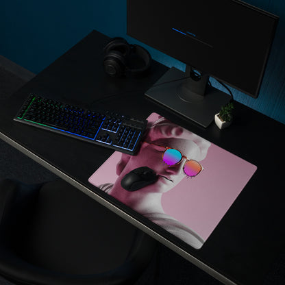 Statue Head Pink Pop Art Gaming Mouse Pad 36x18 Inch Desk Mat Or 18x16 Inch With Colorful Reflective Sunglasses