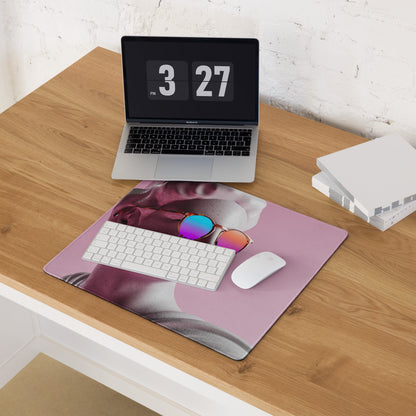 Statue Head Pink Pop Art Gaming Mouse Pad 36x18 Inch Desk Mat Or 18x16 Inch With Colorful Reflective Sunglasses
