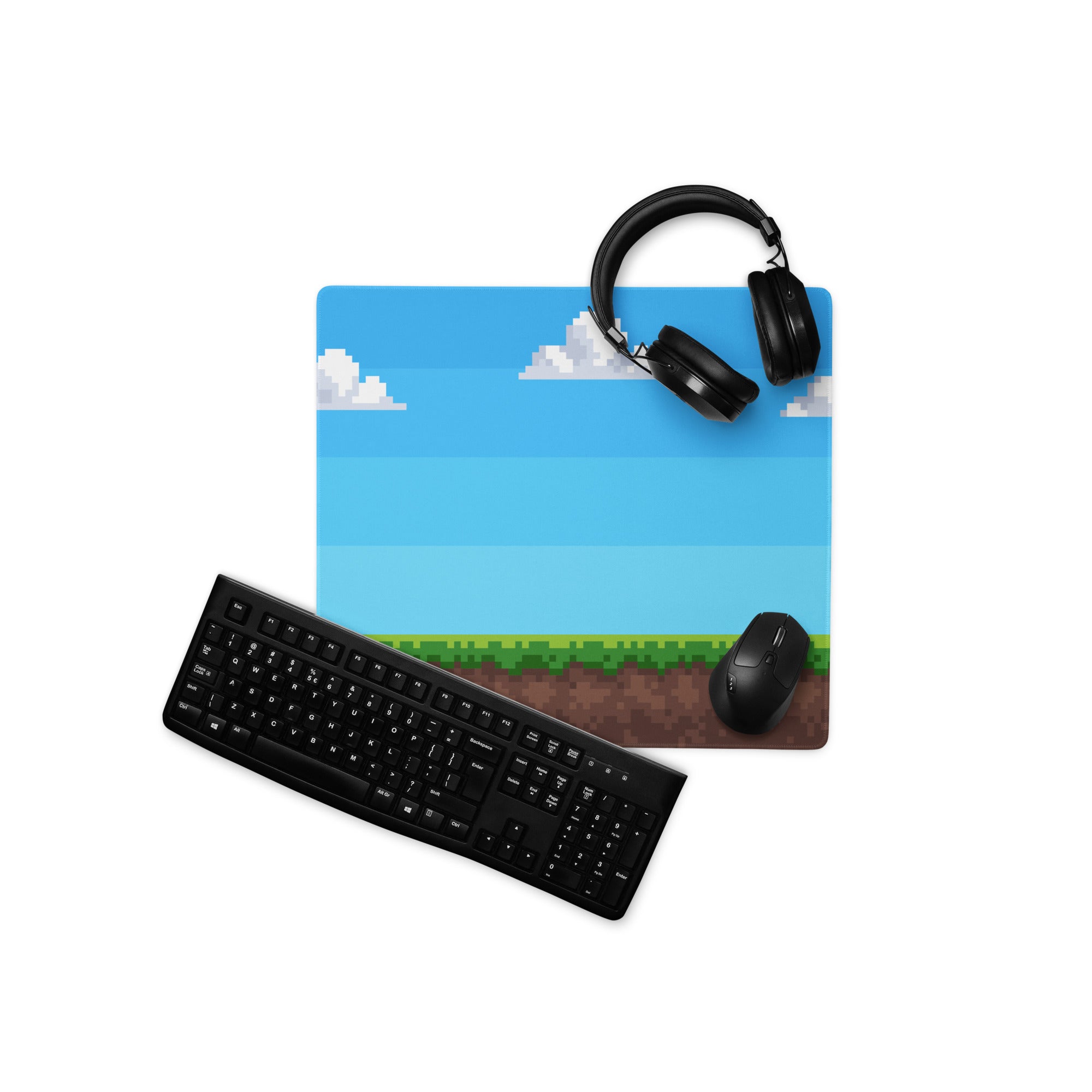 Blue Pixel Art Gaming Mouse Pad Large Non Slip Desk Mat For Gaming Setup 8 Bit Cloud Sky