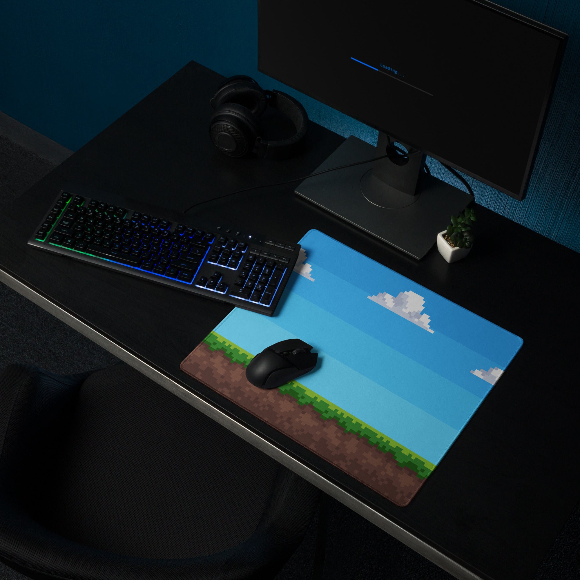 Blue Pixel Art Gaming Mouse Pad Large Non Slip Desk Mat For Gaming Setup 8 Bit Cloud Sky