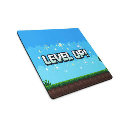 Gaming Mouse Pad Blue Pixel Art For Desk Setup Retro Arcade Style Level Up Theme Non Slip Surface Large