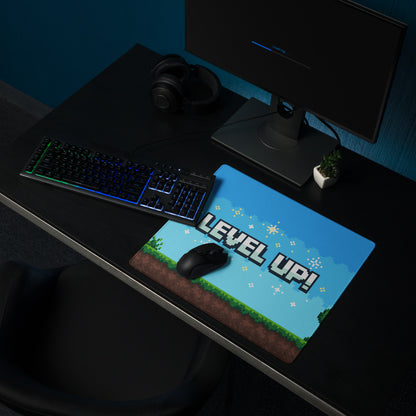 Gaming Mouse Pad Blue Pixel Art For Desk Setup Retro Arcade Style Level Up Theme Non Slip Surface Large
