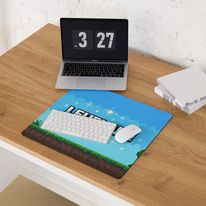 Gaming Mouse Pad Blue Pixel Art For Desk Setup Retro Arcade Style Level Up Theme Non Slip Surface Large