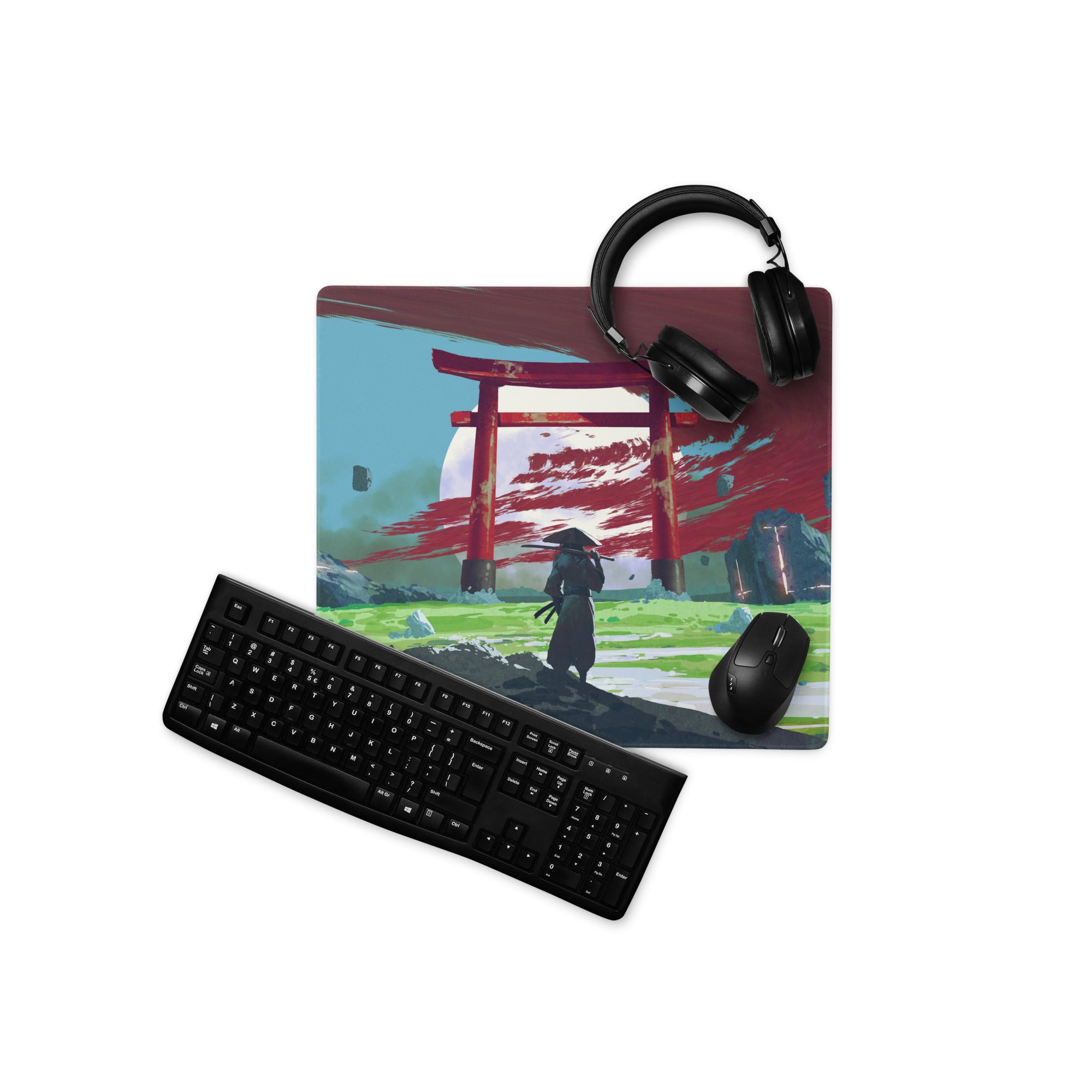 Gaming Mouse Pad Blue And Red For Gaming Desk Modern Art Style Dramatic Cinematic Gamer Room Decor Digital Painting