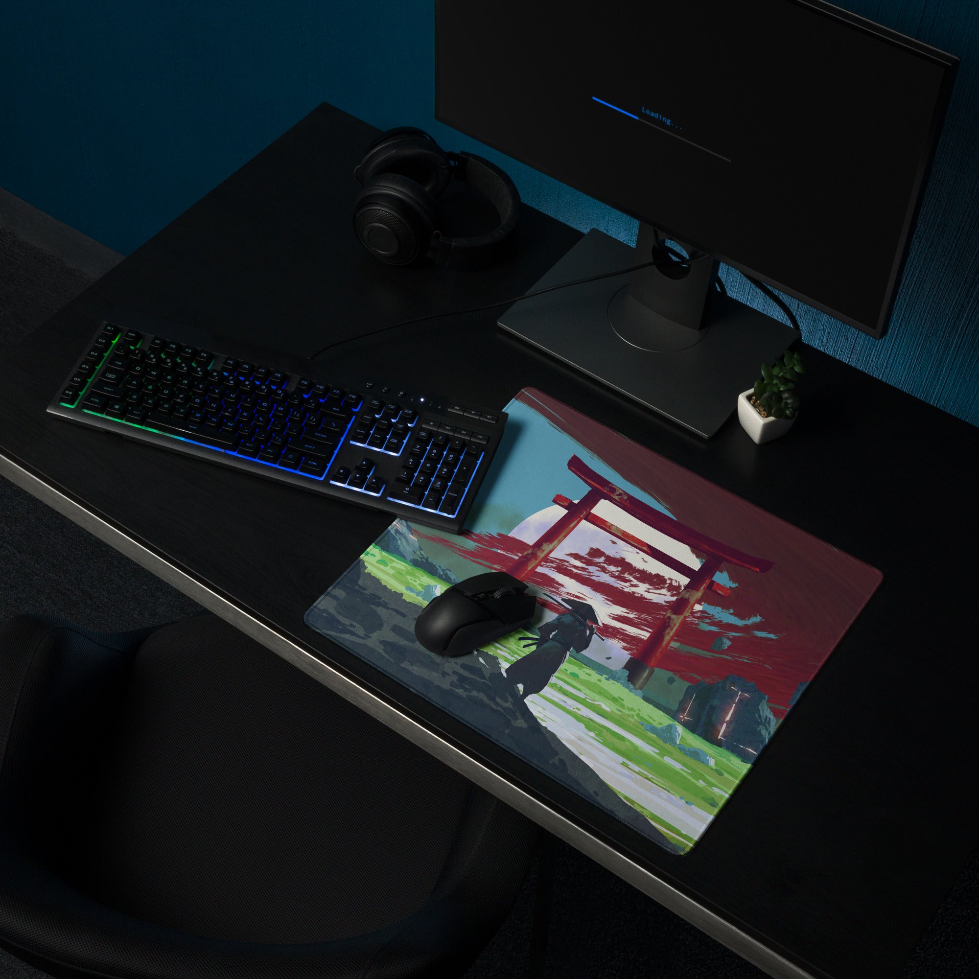 Gaming Mouse Pad Blue And Red For Gaming Desk Modern Art Style Dramatic Cinematic Gamer Room Decor Digital Painting