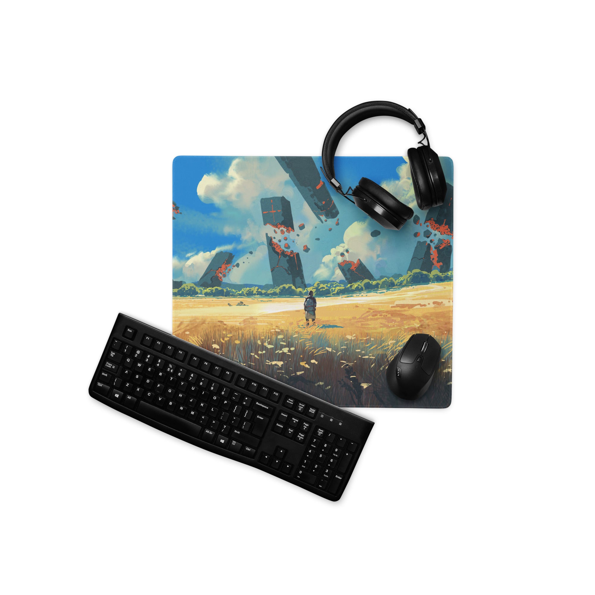 Blue And Orange Landscape Gaming Mouse Pad Large Non Slip Surface With Edge Stitching For Competitive PC Esports Artwork