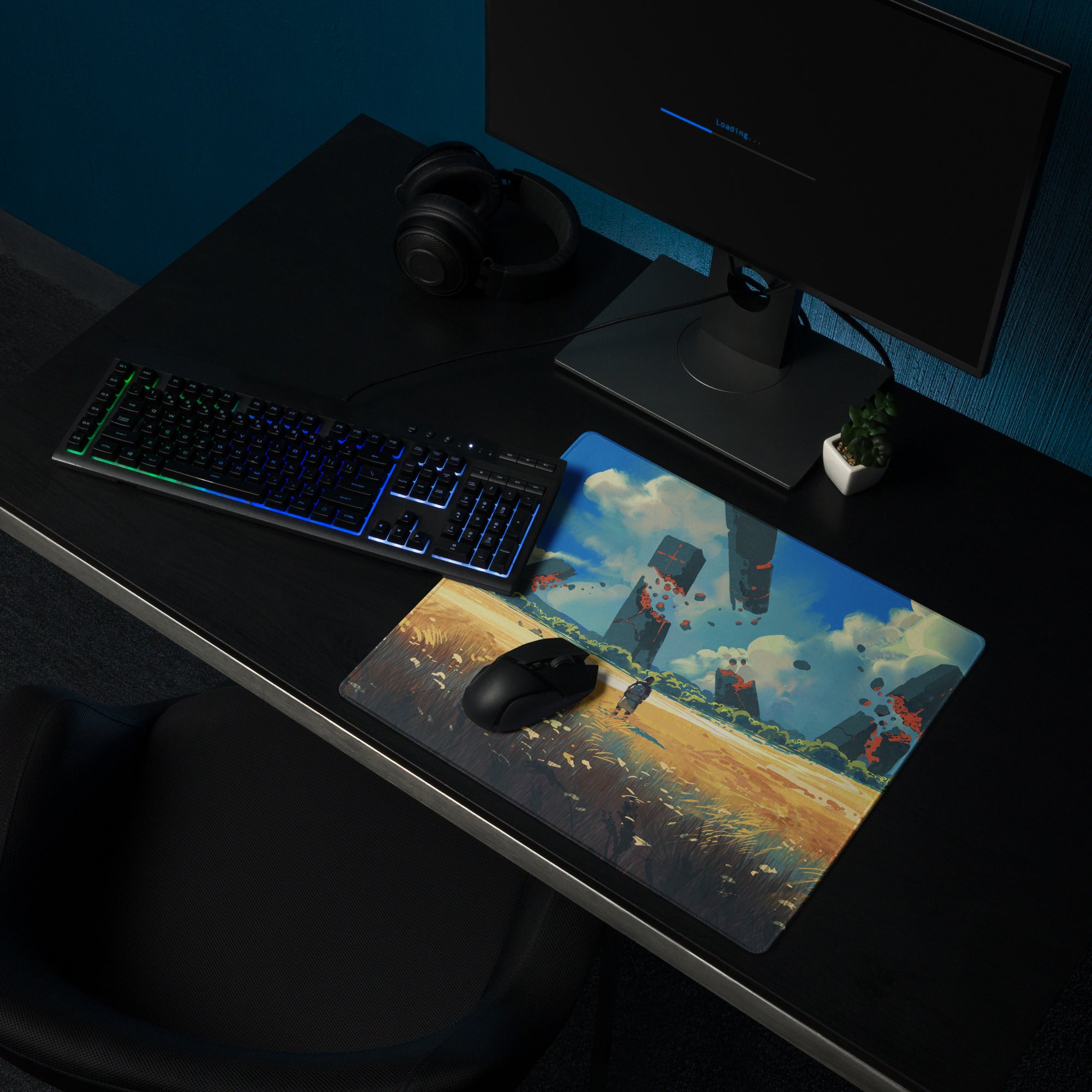 Blue And Orange Landscape Gaming Mouse Pad Large Non Slip Surface With Edge Stitching For Competitive PC Esports Artwork