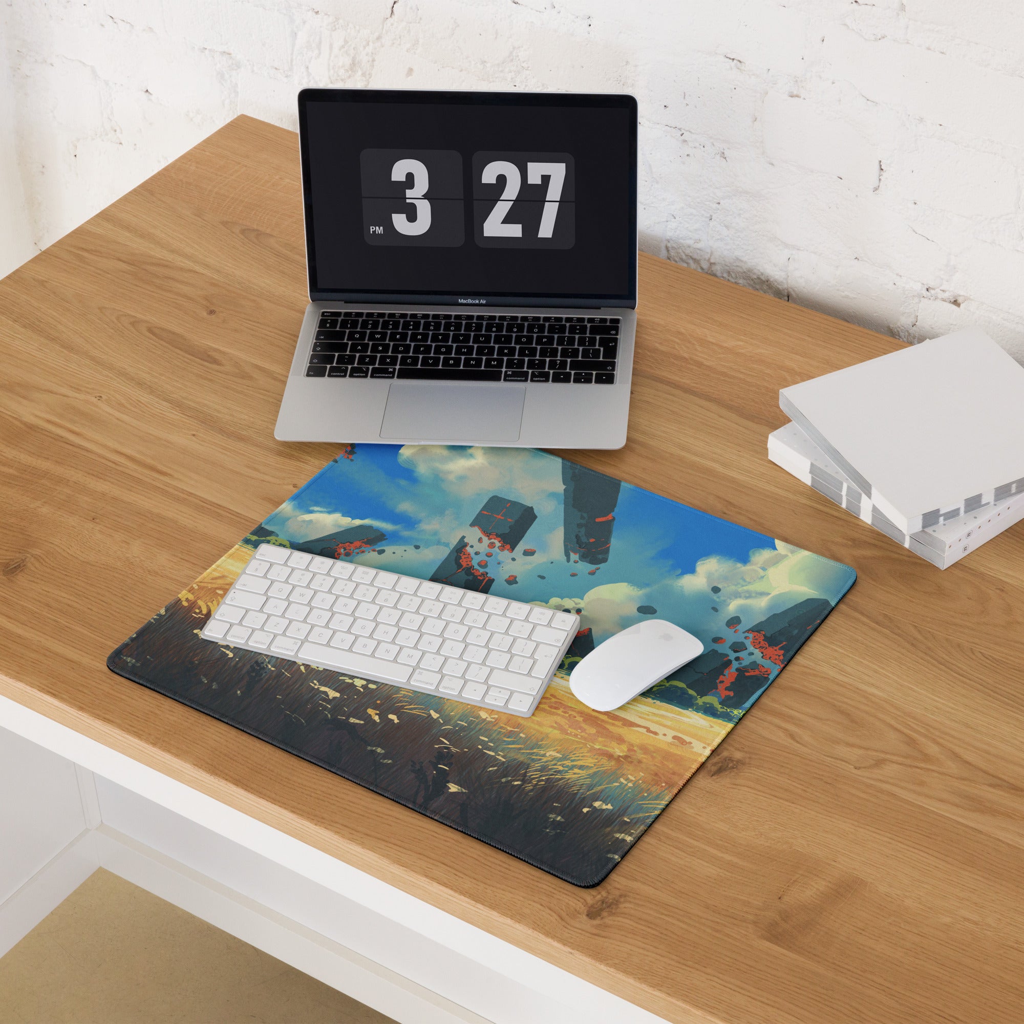 Blue And Orange Landscape Gaming Mouse Pad Large Non Slip Surface With Edge Stitching For Competitive PC Esports Artwork