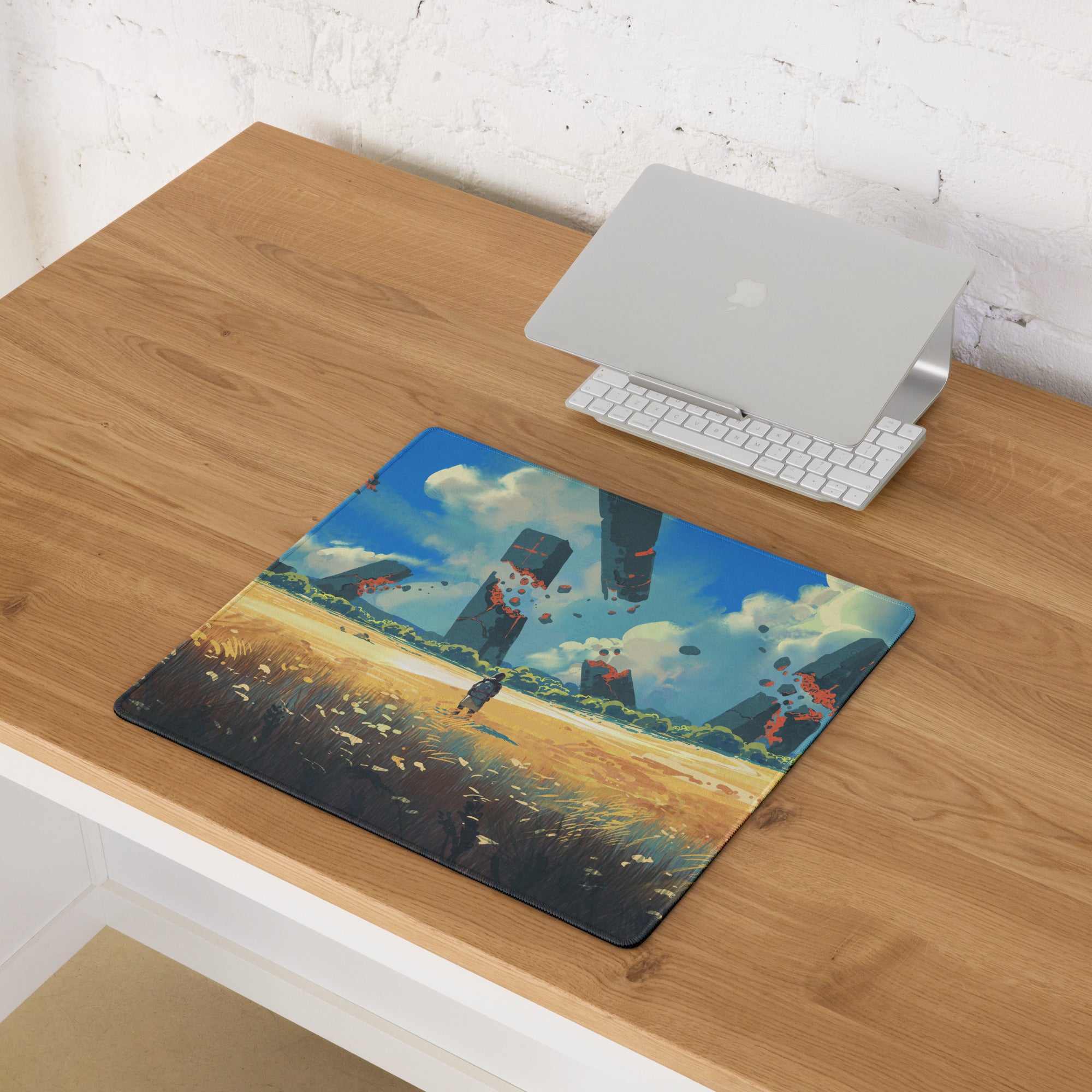 Blue And Orange Landscape Gaming Mouse Pad Large Non Slip Surface With Edge Stitching For Competitive PC Esports Artwork