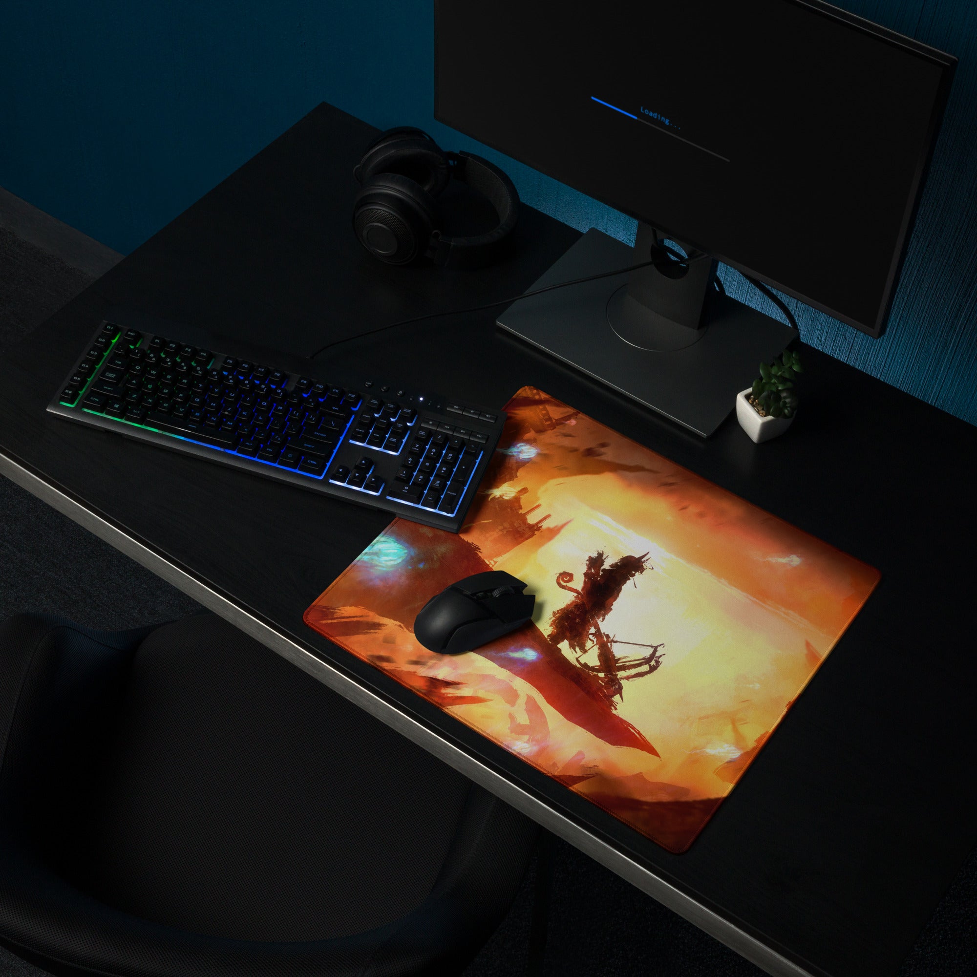 Gaming Mouse Pad Orange Red Black Large Desk Setup Fiery Cinematic Illustration For Gamer Dota CS Go Pro Gamers