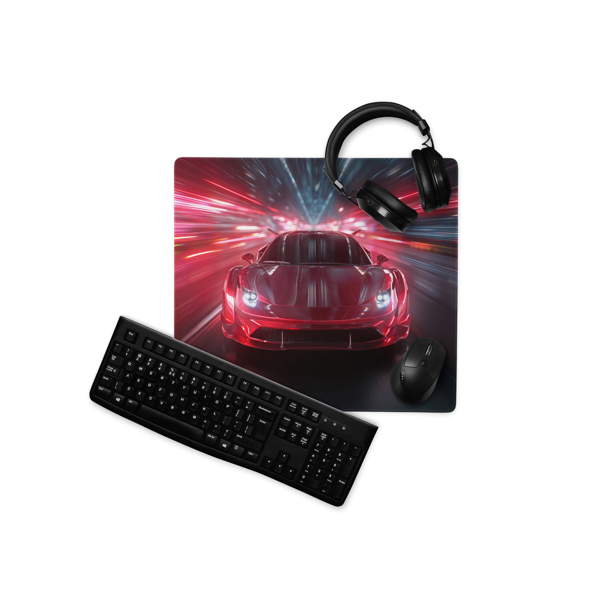 Red And Blue Neon Racing Car Gaming Mouse Pad For Desk Setup Large Non Slip Edge Stitch
