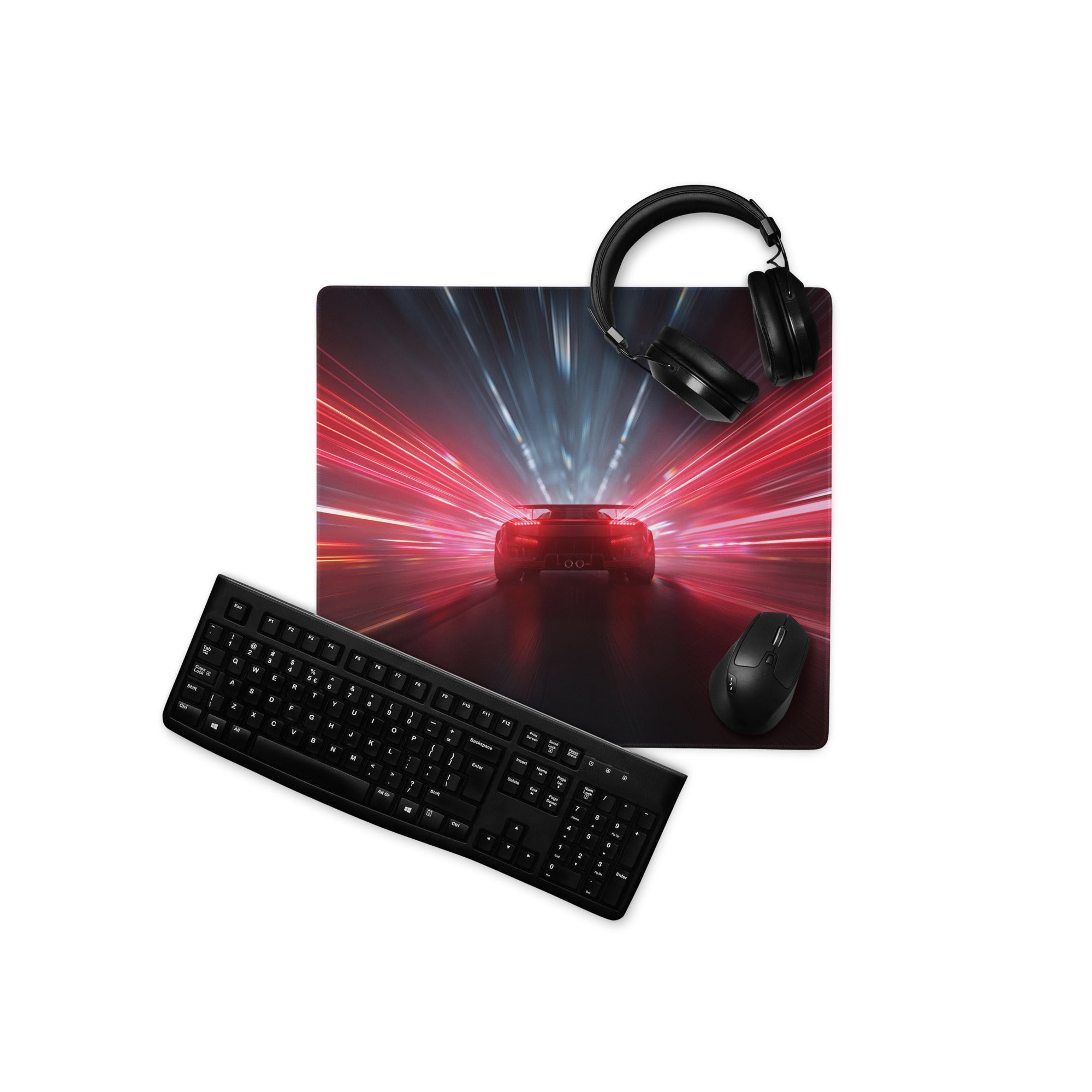 Red And Blue Neon Cyberpunk Gaming Mouse Pad For Desk Setup Esports Digital Art Premium