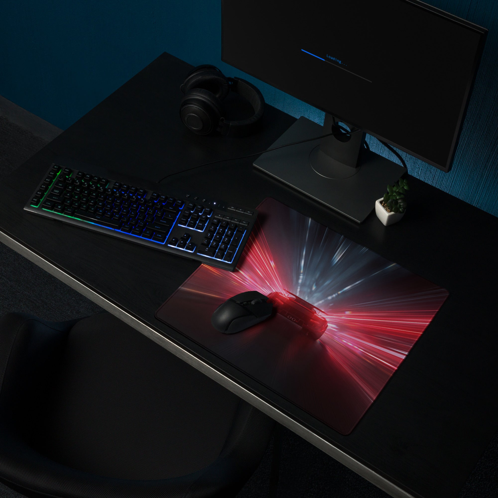 Red And Blue Neon Cyberpunk Gaming Mouse Pad For Desk Setup Esports Digital Art Premium