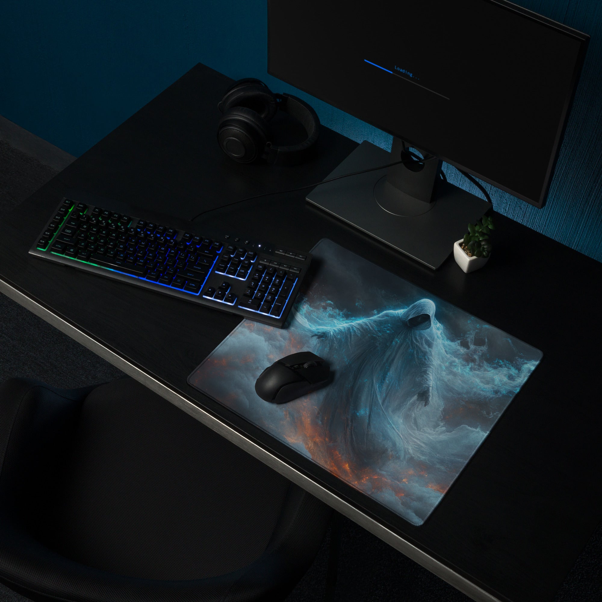 Gaming Mouse Pad Large Blue Orange Firestorm Theme For Gaming Setup Dark Fantasy Digital Art