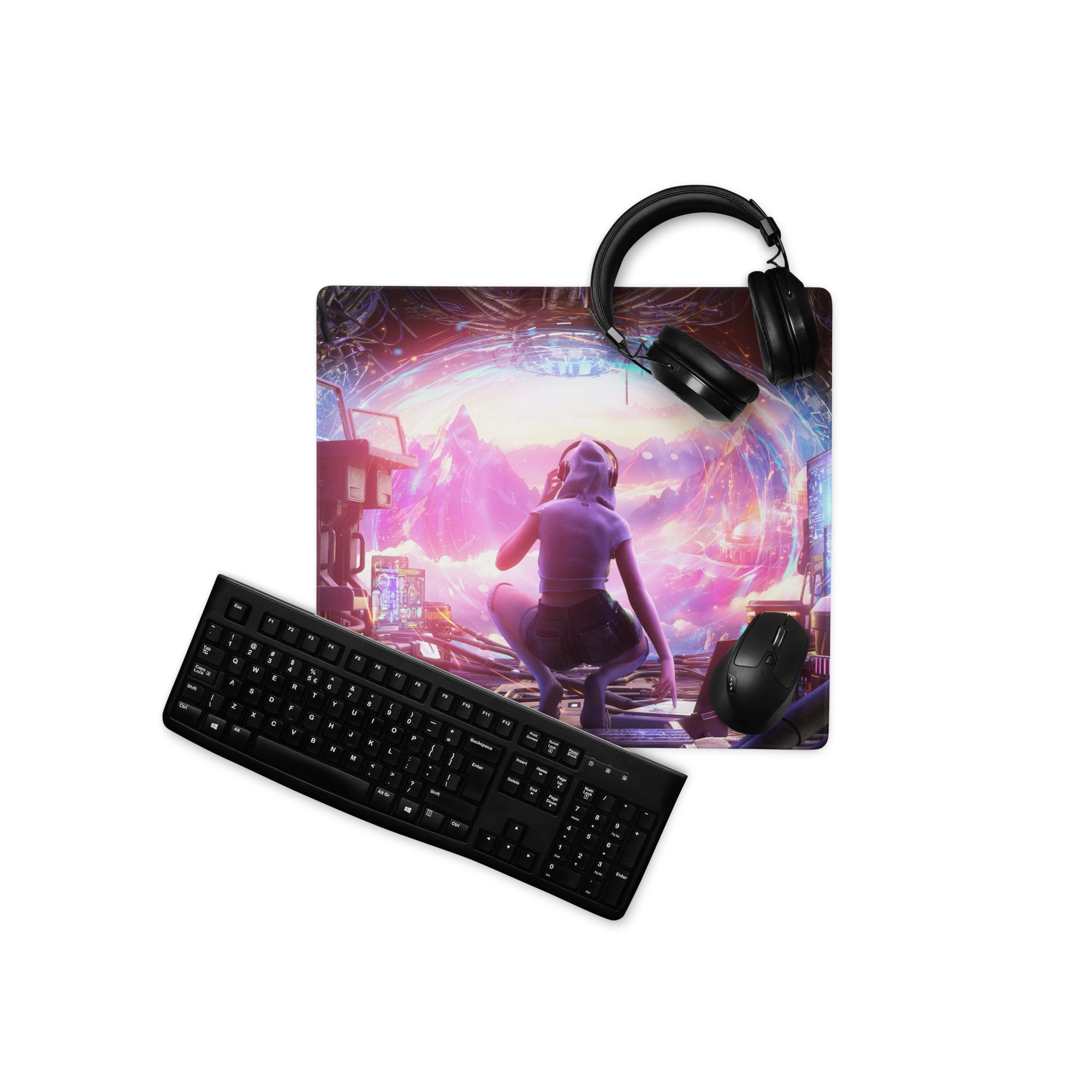 Gaming Mouse Pad Purple Pink Blue For Desk Setup Cyberpunk Style Neon Mood Esports Ready Digital Art