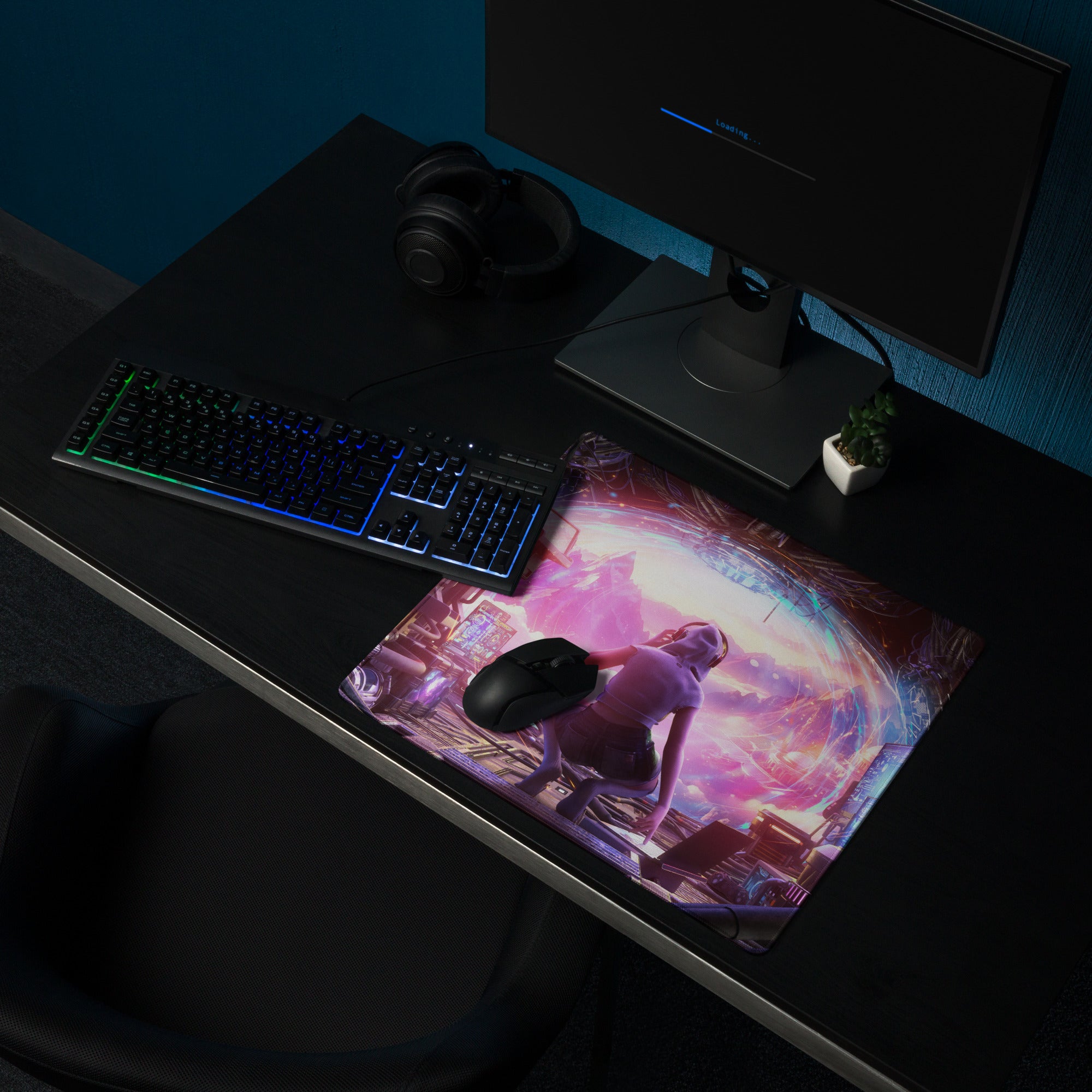 Gaming Mouse Pad Purple Pink Blue For Desk Setup Cyberpunk Style Neon Mood Esports Ready Digital Art