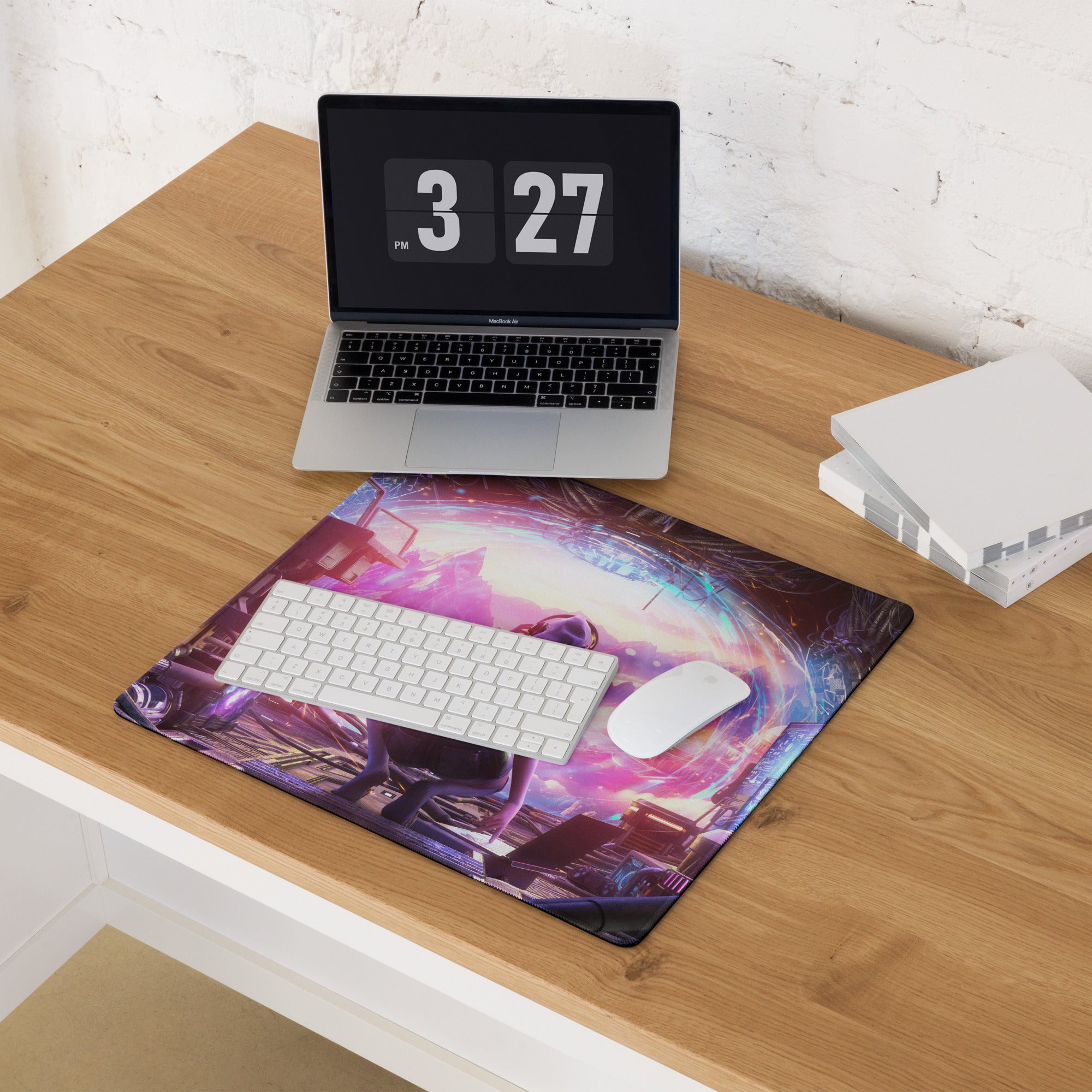 Gaming Mouse Pad Purple Pink Blue For Desk Setup Cyberpunk Style Neon Mood Esports Ready Digital Art