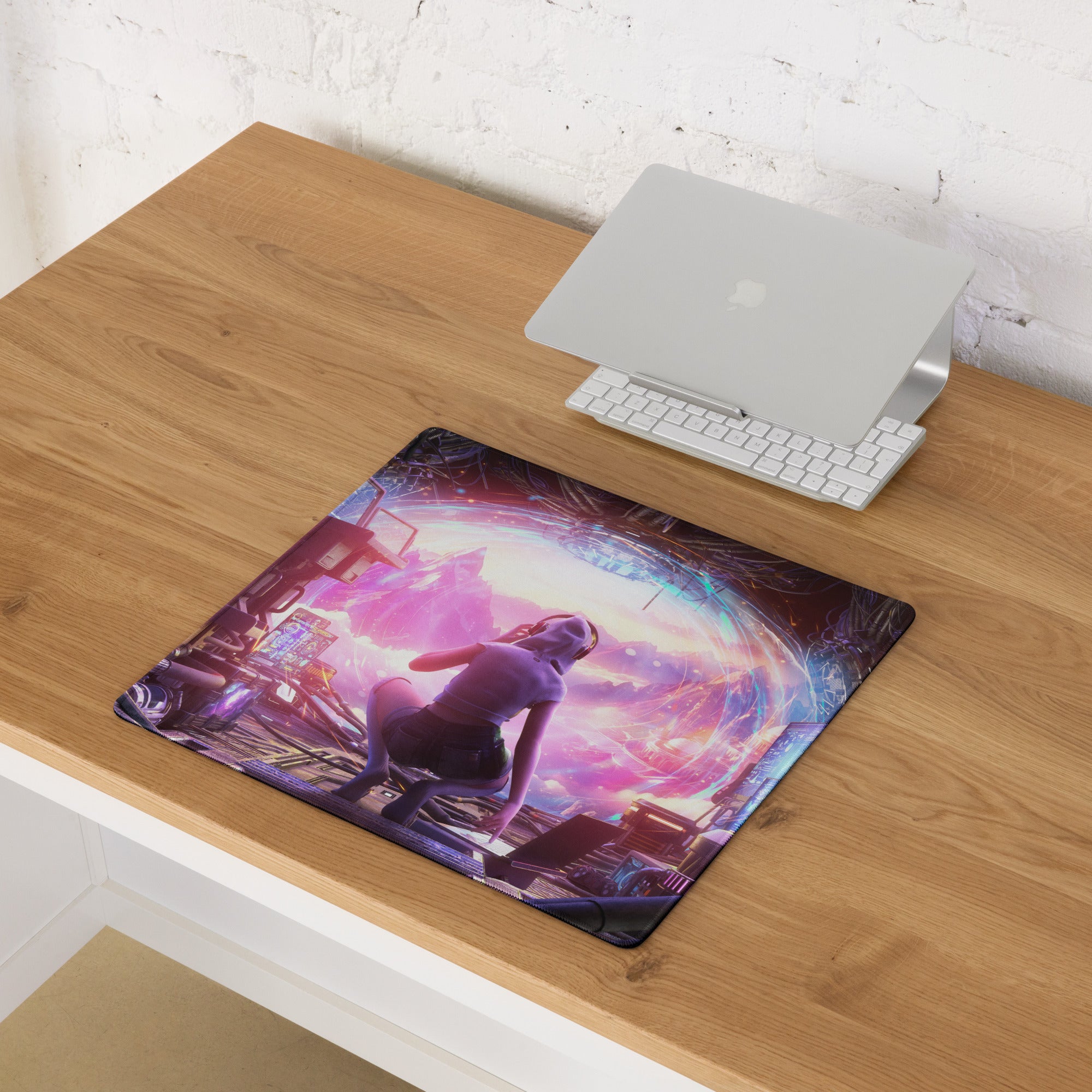 Gaming Mouse Pad Purple Pink Blue For Desk Setup Cyberpunk Style Neon Mood Esports Ready Digital Art