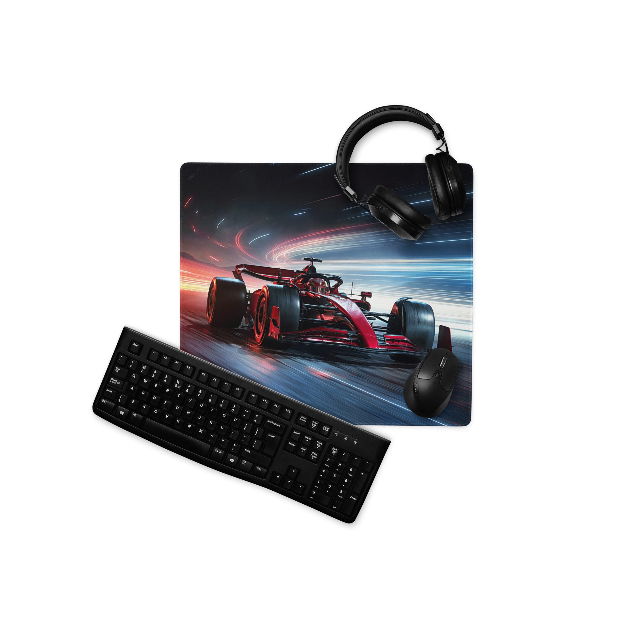 Large Racing Neon Speed Gamer Mouse Pad Red Blue For Desk Setup Modern SciFi Style Non Slip Edge Stitching Digital Art