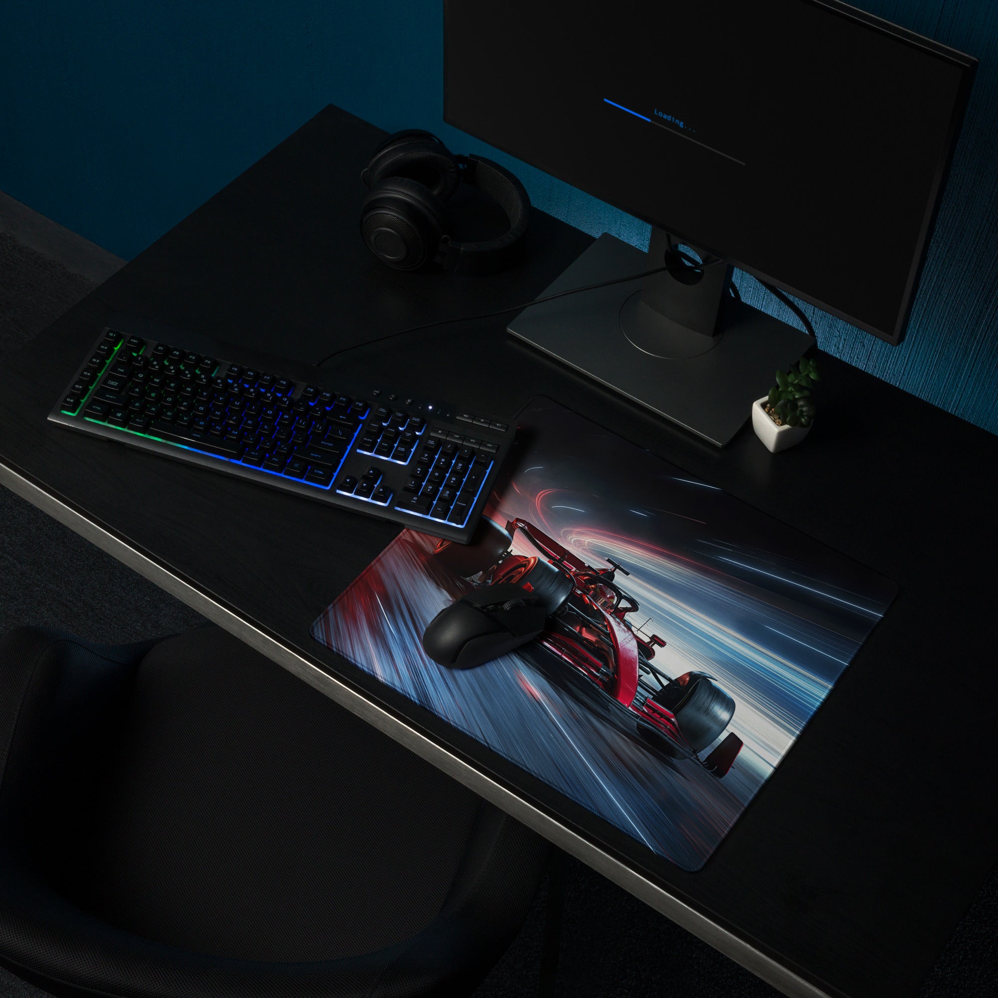 Large Racing Neon Speed Gamer Mouse Pad Red Blue For Desk Setup Modern SciFi Style Non Slip Edge Stitching Digital Art