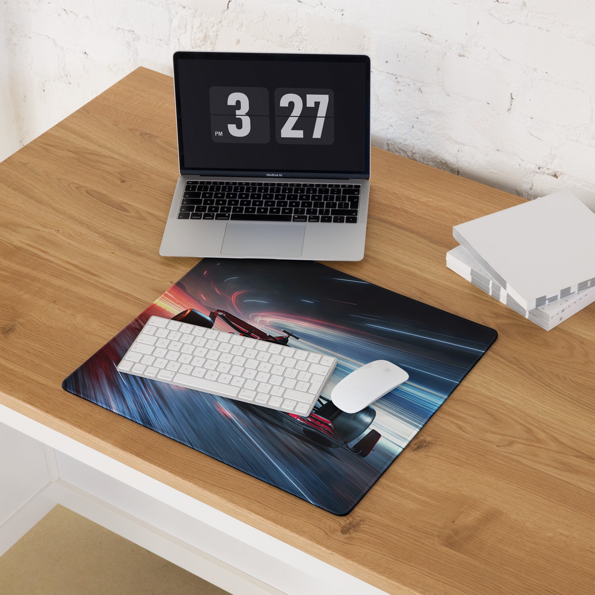 Large Racing Neon Speed Gamer Mouse Pad Red Blue For Desk Setup Modern SciFi Style Non Slip Edge Stitching Digital Art
