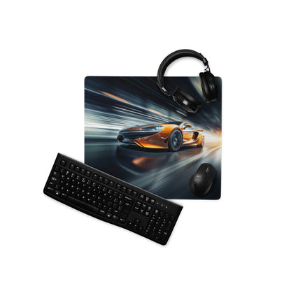 Gamer Mouse Pad Orange Blue Black For Gaming Desk Setup In Futuristic Digital Art Style Dynamic Motion Blur