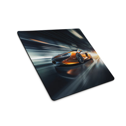 Gamer Mouse Pad Orange Blue Black For Gaming Desk Setup In Futuristic Digital Art Style Dynamic Motion Blur