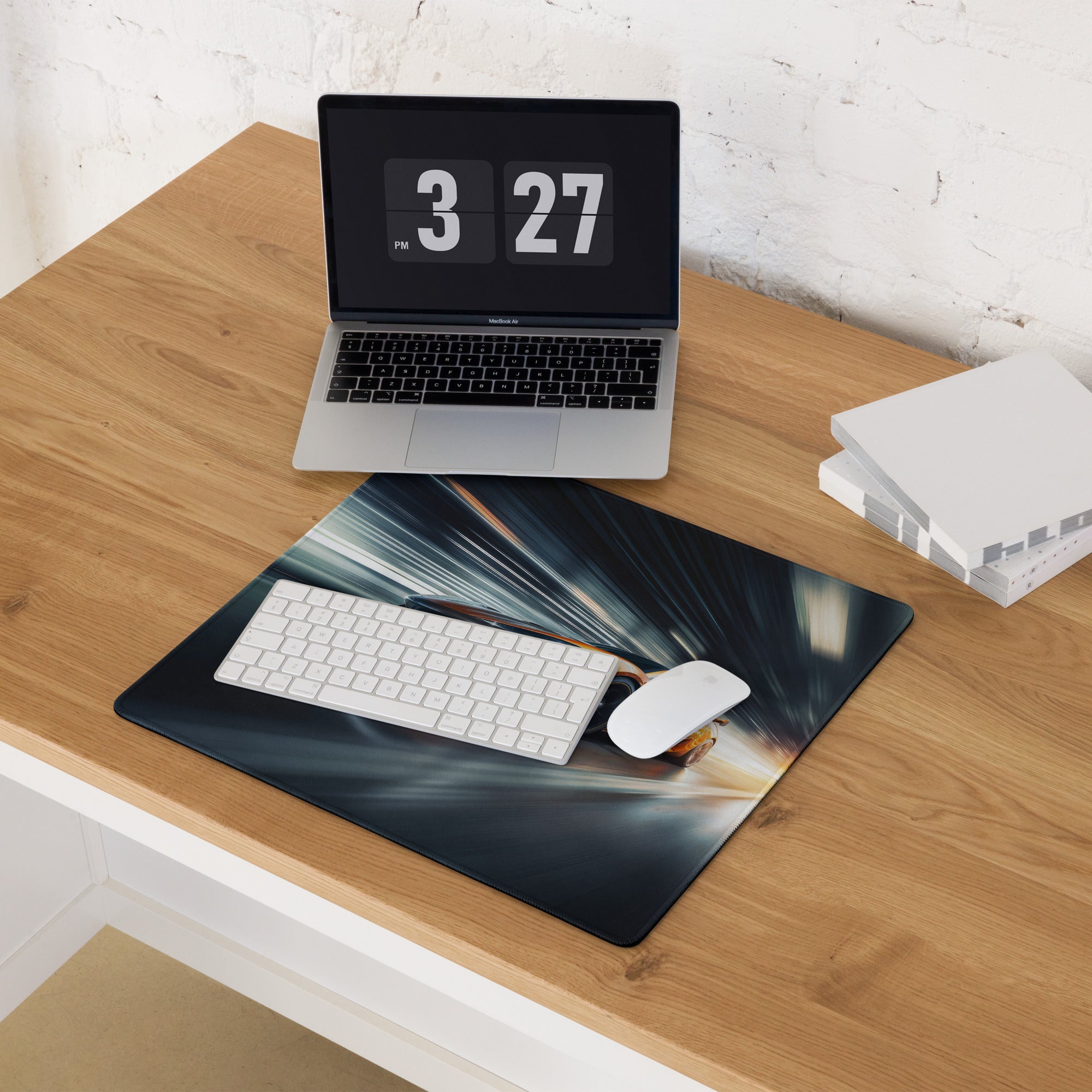 Gamer Mouse Pad Orange Blue Black For Gaming Desk Setup In Futuristic Digital Art Style Dynamic Motion Blur