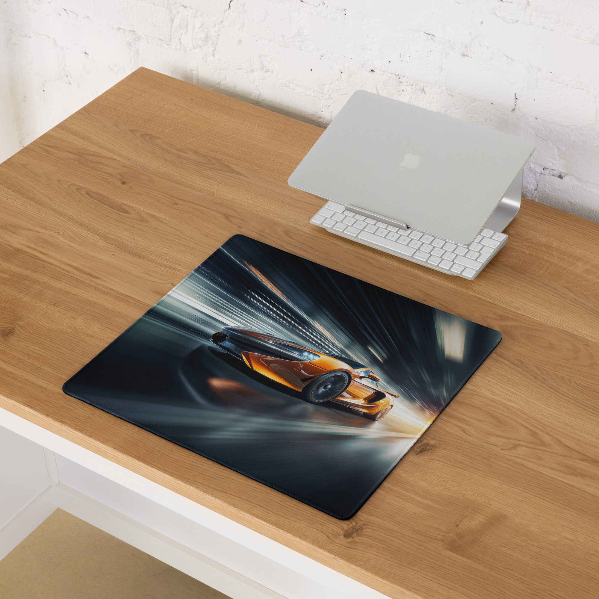 Gamer Mouse Pad Orange Blue Black For Gaming Desk Setup In Futuristic Digital Art Style Dynamic Motion Blur