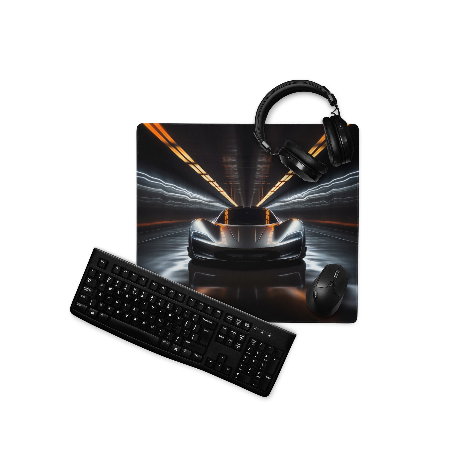 Gaming Mouse Pad Black Neon Orange Blue Car Racing Theme For Gaming Desk And Dynamic Futuristic Neon Artwork