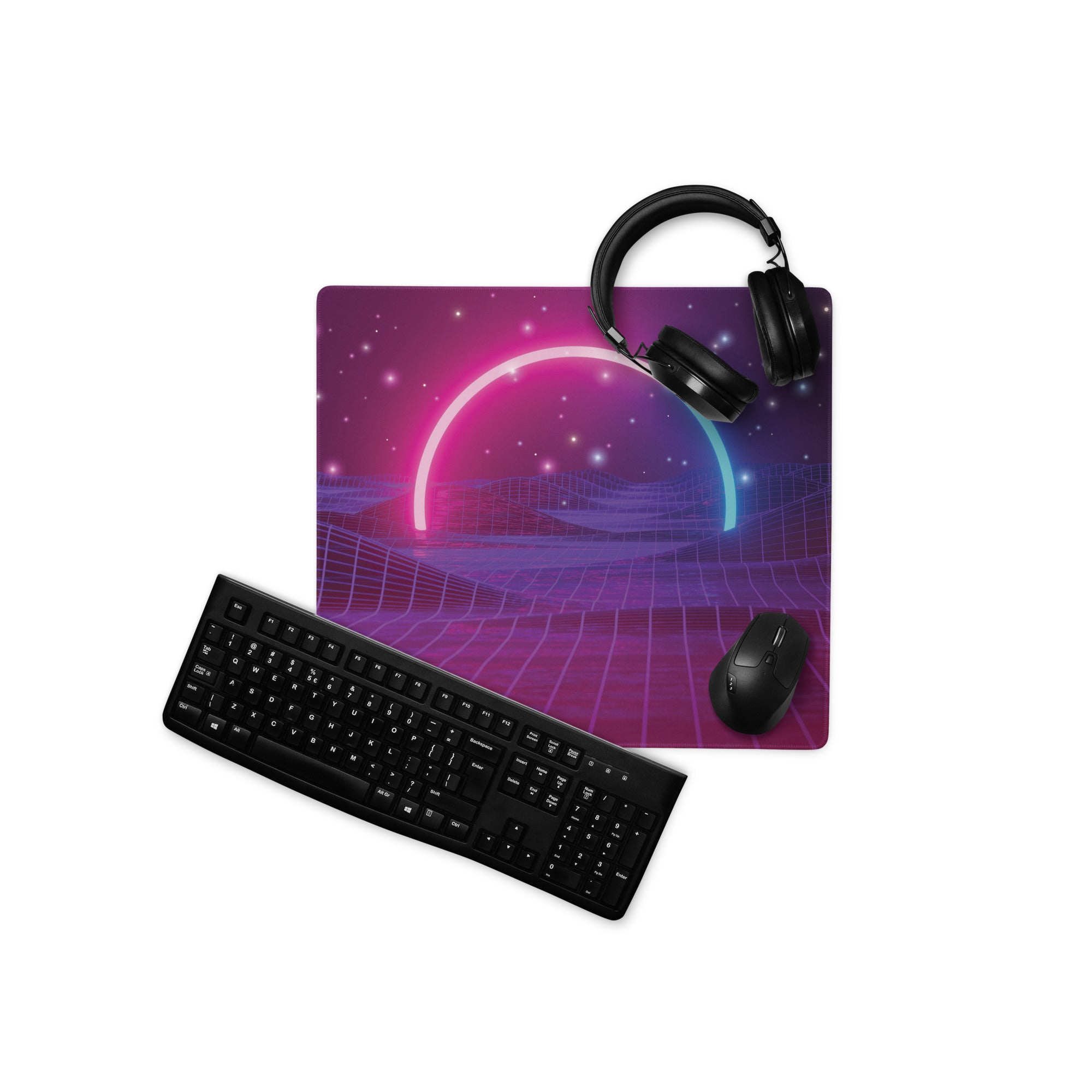 Gaming Mouse Pad Purple Pink Blue Neon Futuristic Desk Setup Immersive Neon Cyberpunk Style Digital Art
