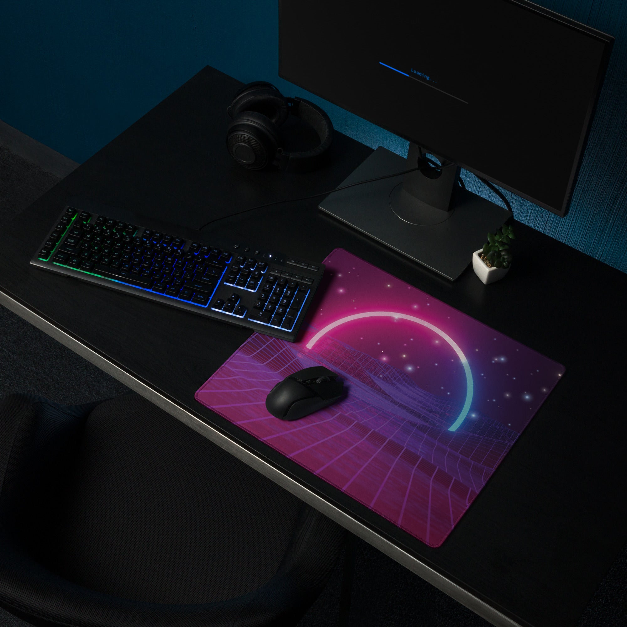 Gaming Mouse Pad Purple Pink Blue Neon Futuristic Desk Setup Immersive Neon Cyberpunk Style Digital Art