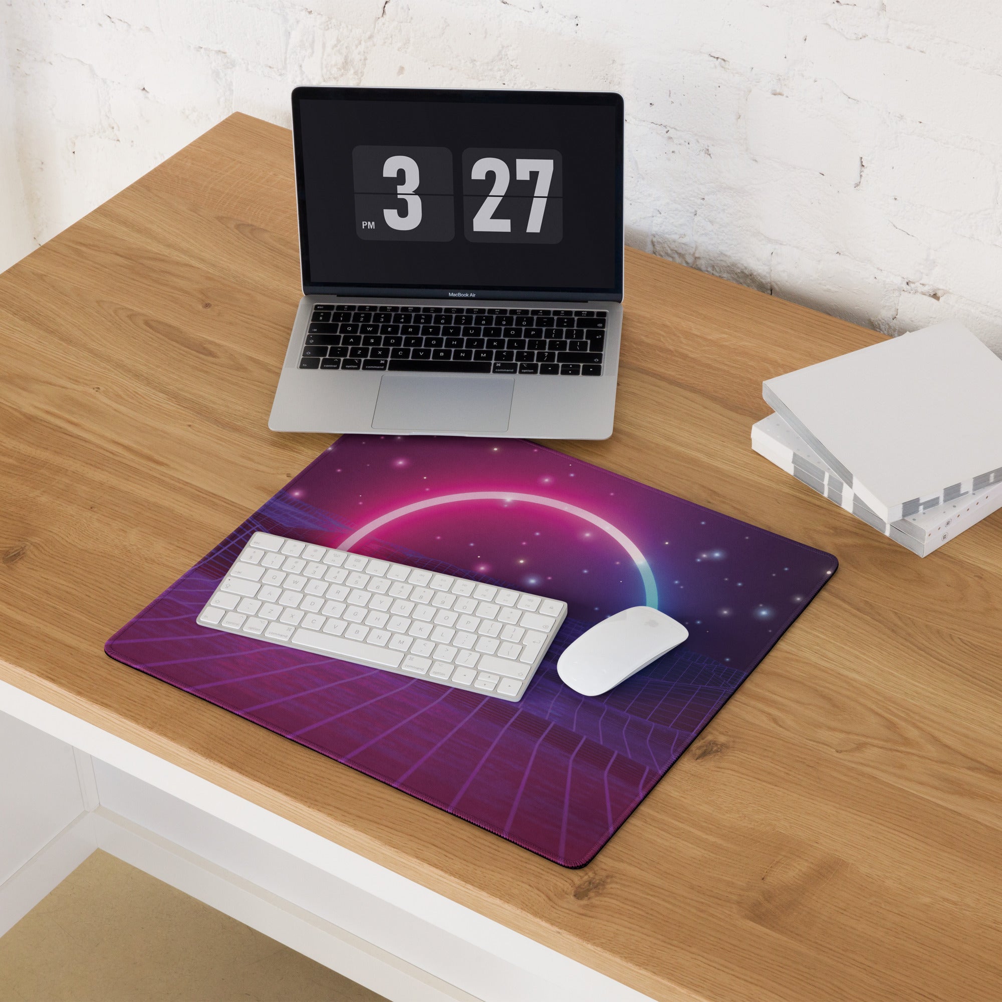 Gaming Mouse Pad Purple Pink Blue Neon Futuristic Desk Setup Immersive Neon Cyberpunk Style Digital Art