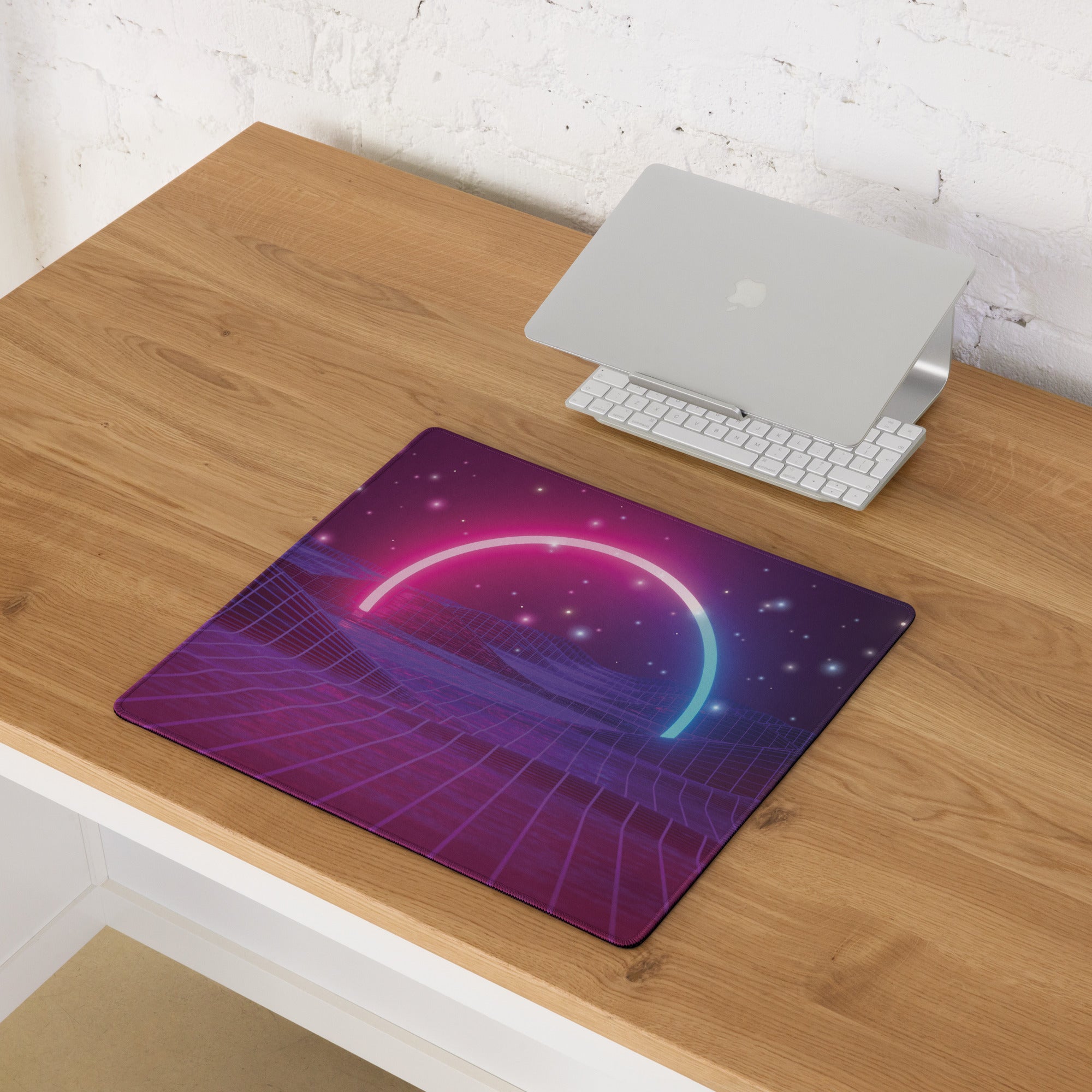 Gaming Mouse Pad Purple Pink Blue Neon Futuristic Desk Setup Immersive Neon Cyberpunk Style Digital Art
