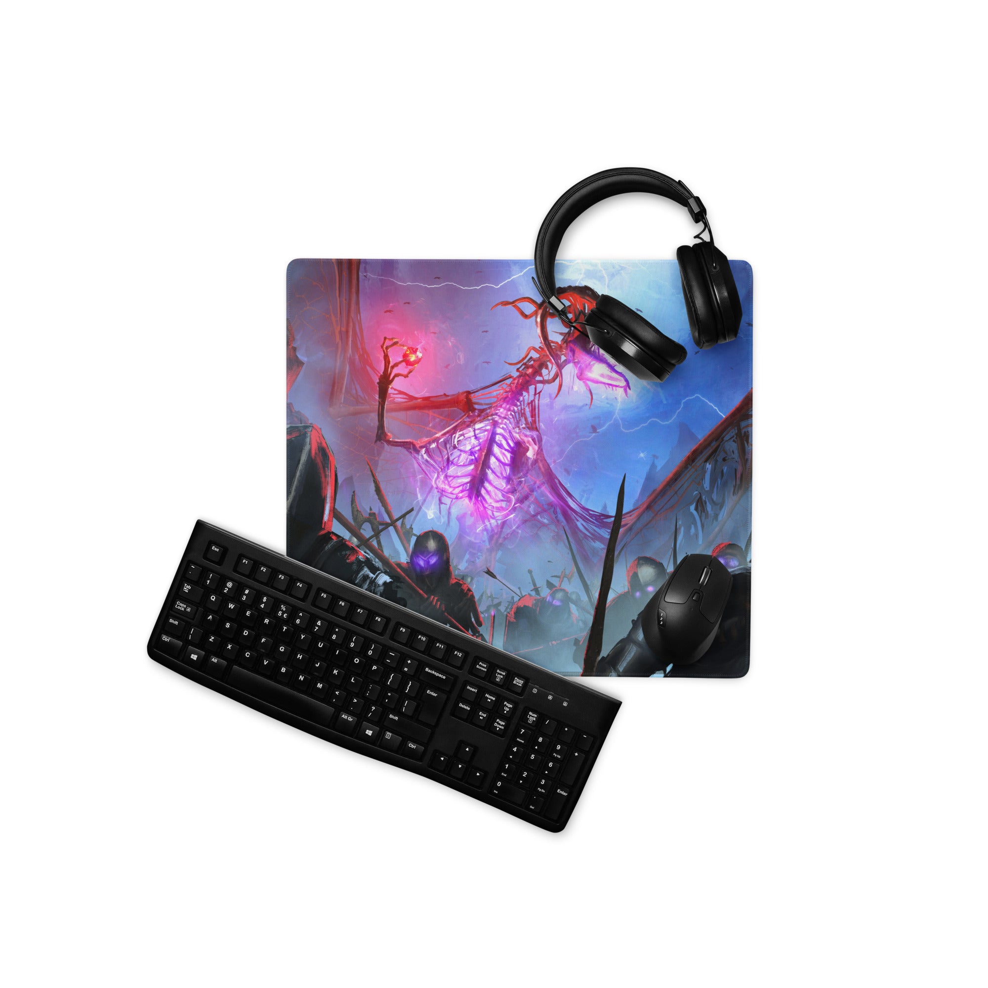 Gaming Mouse Pad Purple Blue Neon For Gaming Desk Setup Epic Fantasy Battle Artwork