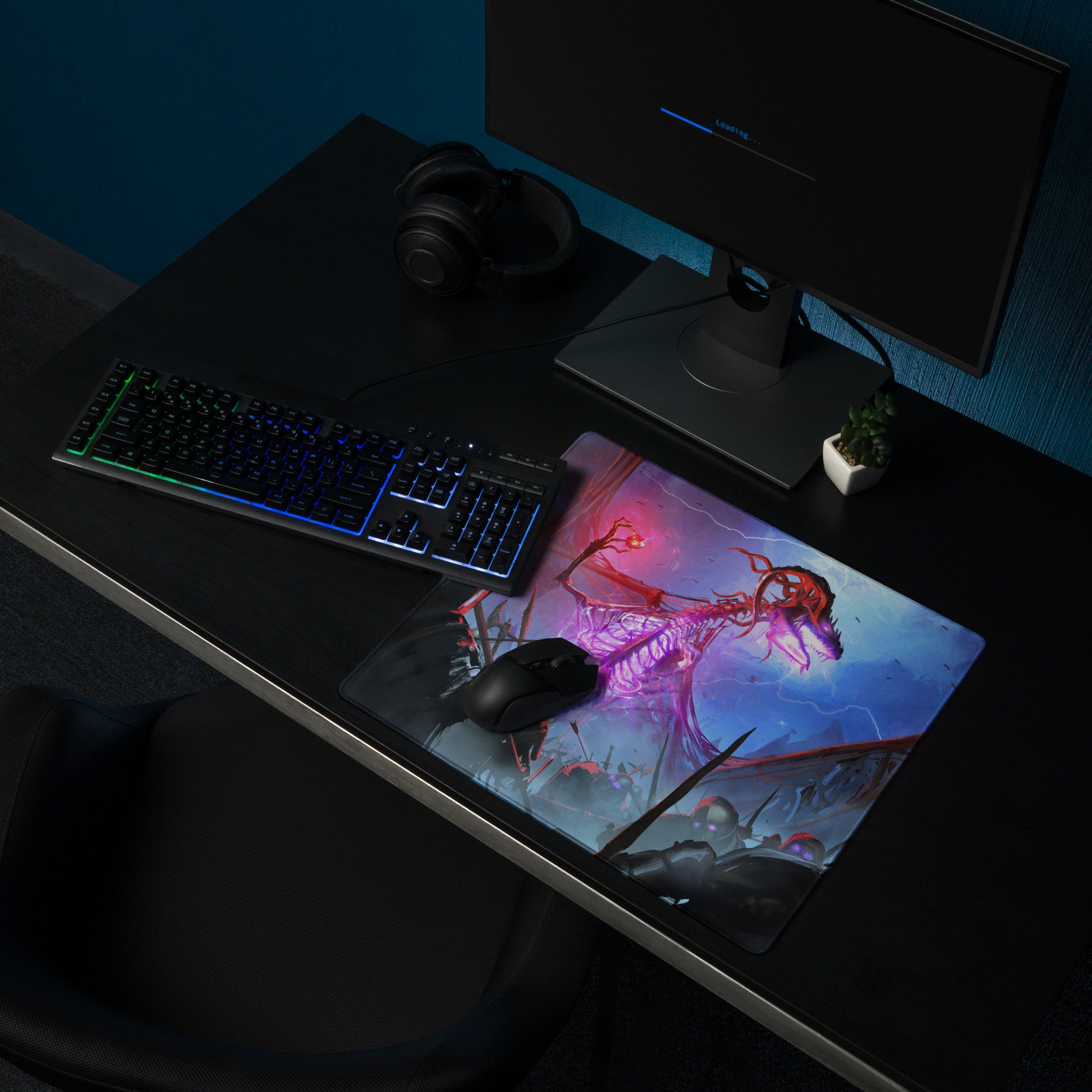 Gaming Mouse Pad Purple Blue Neon For Gaming Desk Setup Epic Fantasy Battle Artwork