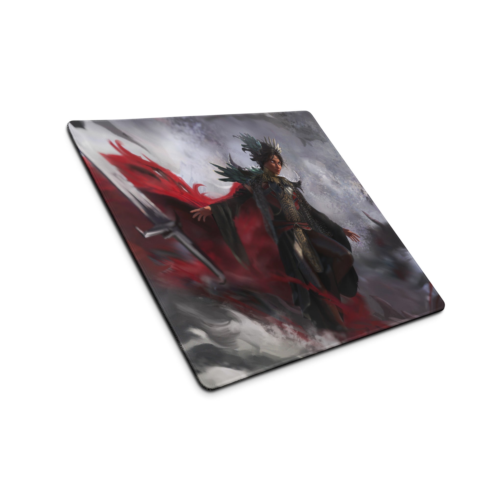 Gaming Mouse Pad Red Black Large For Gaming Setup Epic Fantasy Warrior Art CSGO Dota Inspired Non Slip Desk Mat