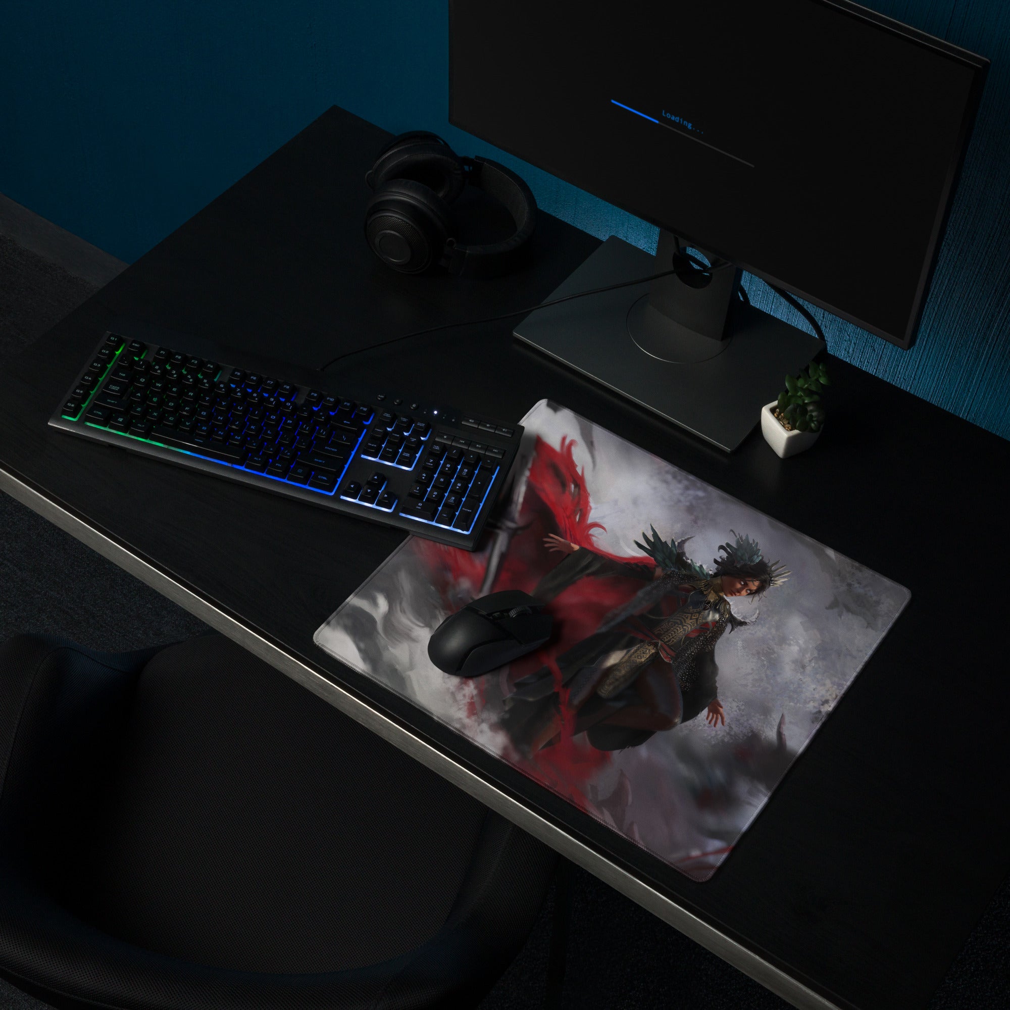 Gaming Mouse Pad Red Black Large For Gaming Setup Epic Fantasy Warrior Art CSGO Dota Inspired Non Slip Desk Mat