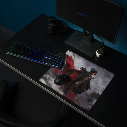Gaming Mouse Pad Red Black Large For Gaming Setup Epic Fantasy Warrior Art CSGO Dota Inspired Non Slip Desk Mat