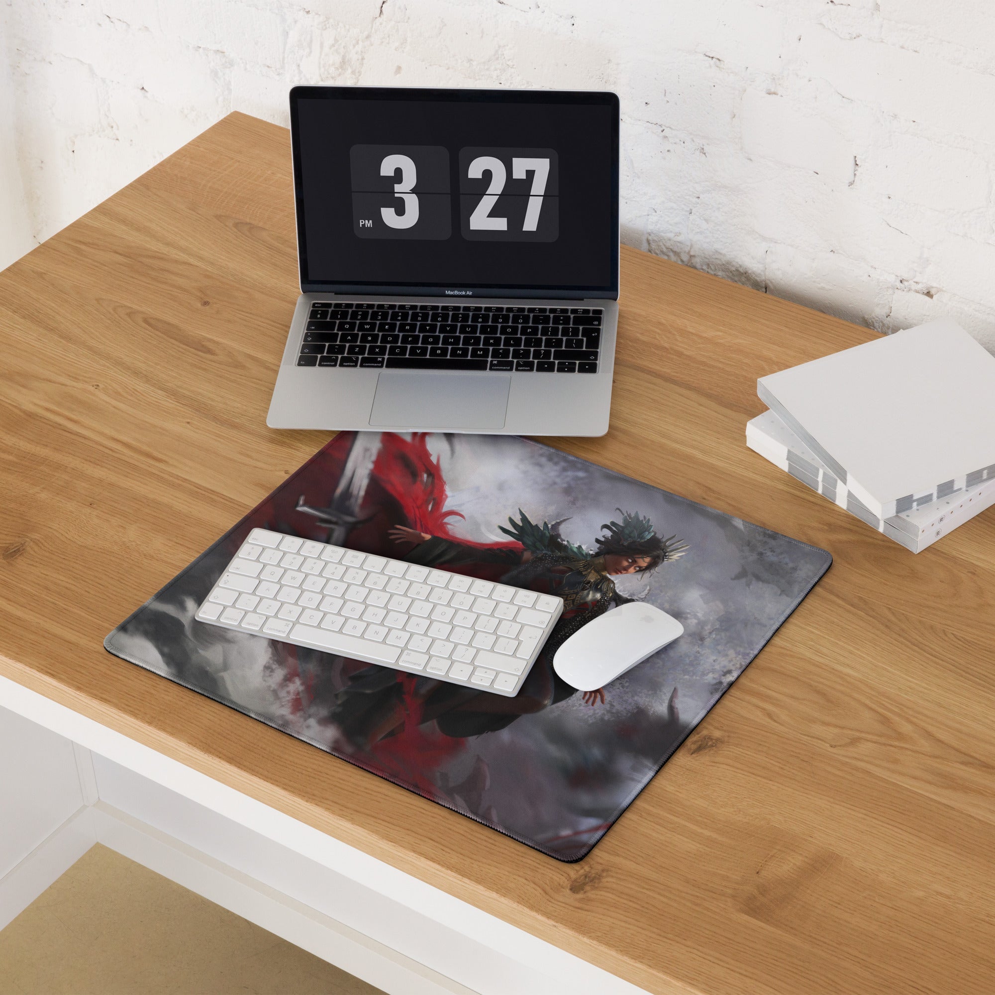 Gaming Mouse Pad Red Black Large For Gaming Setup Epic Fantasy Warrior Art CSGO Dota Inspired Non Slip Desk Mat