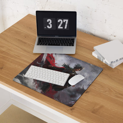 Gaming Mouse Pad Red Black Large For Gaming Setup Epic Fantasy Warrior Art CSGO Dota Inspired Non Slip Desk Mat