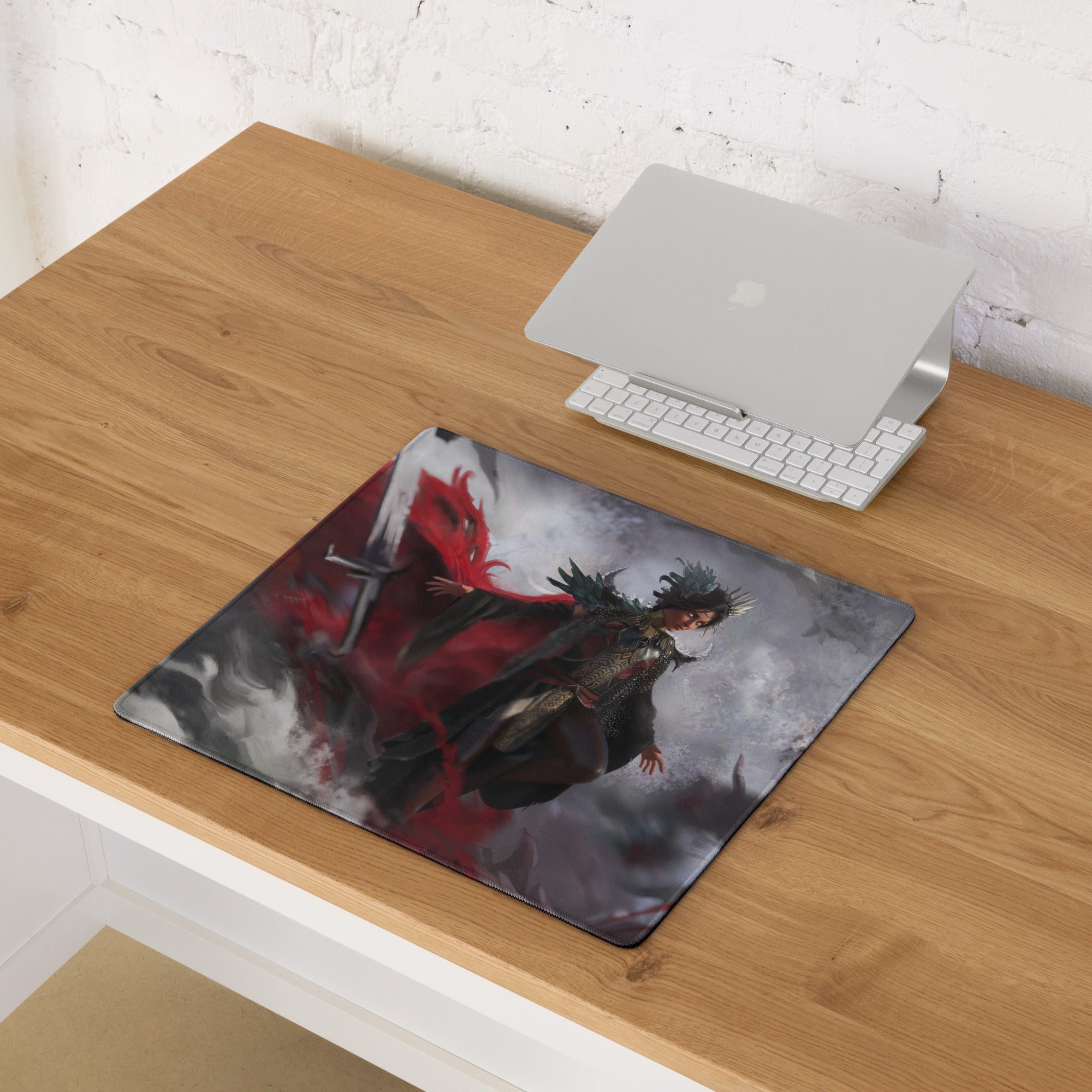 Gaming Mouse Pad Red Black Large For Gaming Setup Epic Fantasy Warrior Art CSGO Dota Inspired Non Slip Desk Mat