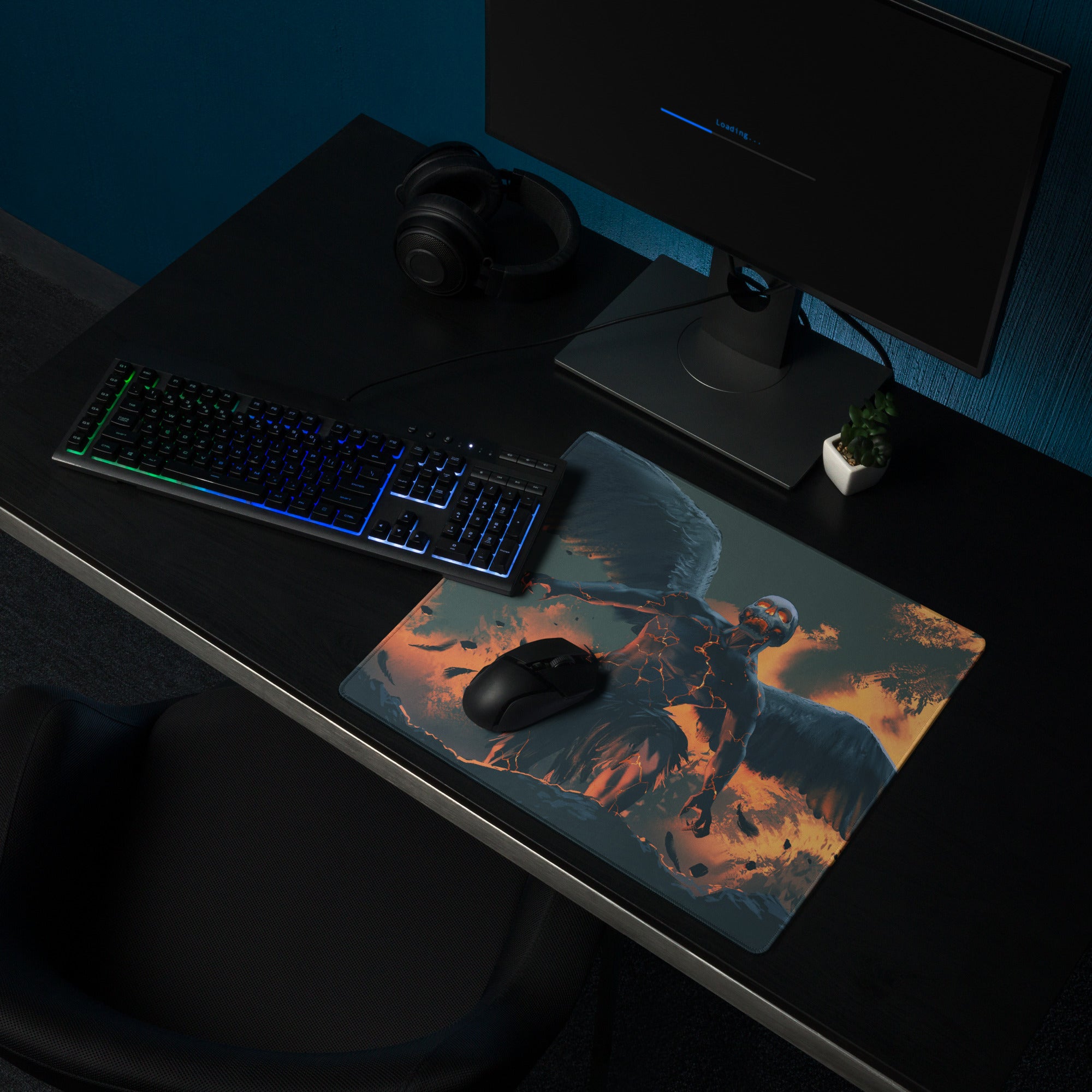 Gaming Mouse Pad Large Lava Orange Blue For Gaming Desk Modern SciFi Art Epic Esports Gear Digital Artwork