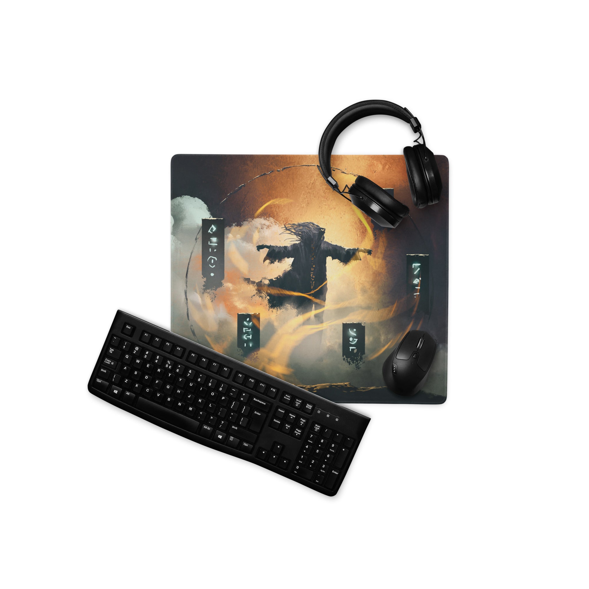 Gaming Mouse Pad Black Orange For Gaming Desk Cyberpunk Scene Digital Art With Non Slip Backing