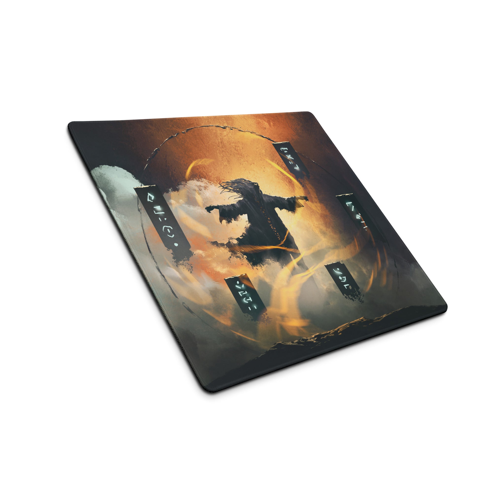 Gaming Mouse Pad Black Orange For Gaming Desk Cyberpunk Scene Digital Art With Non Slip Backing