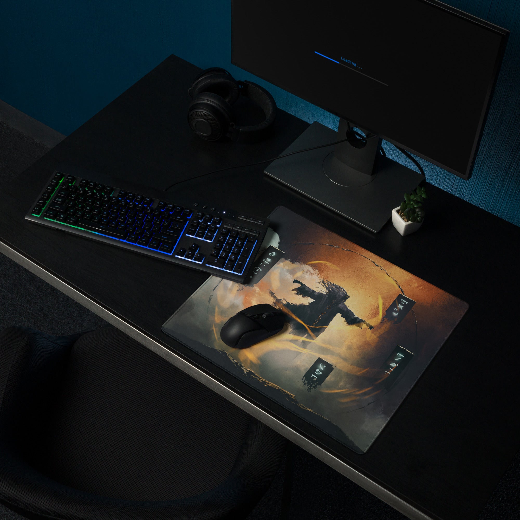Gaming Mouse Pad Black Orange For Gaming Desk Cyberpunk Scene Digital Art With Non Slip Backing