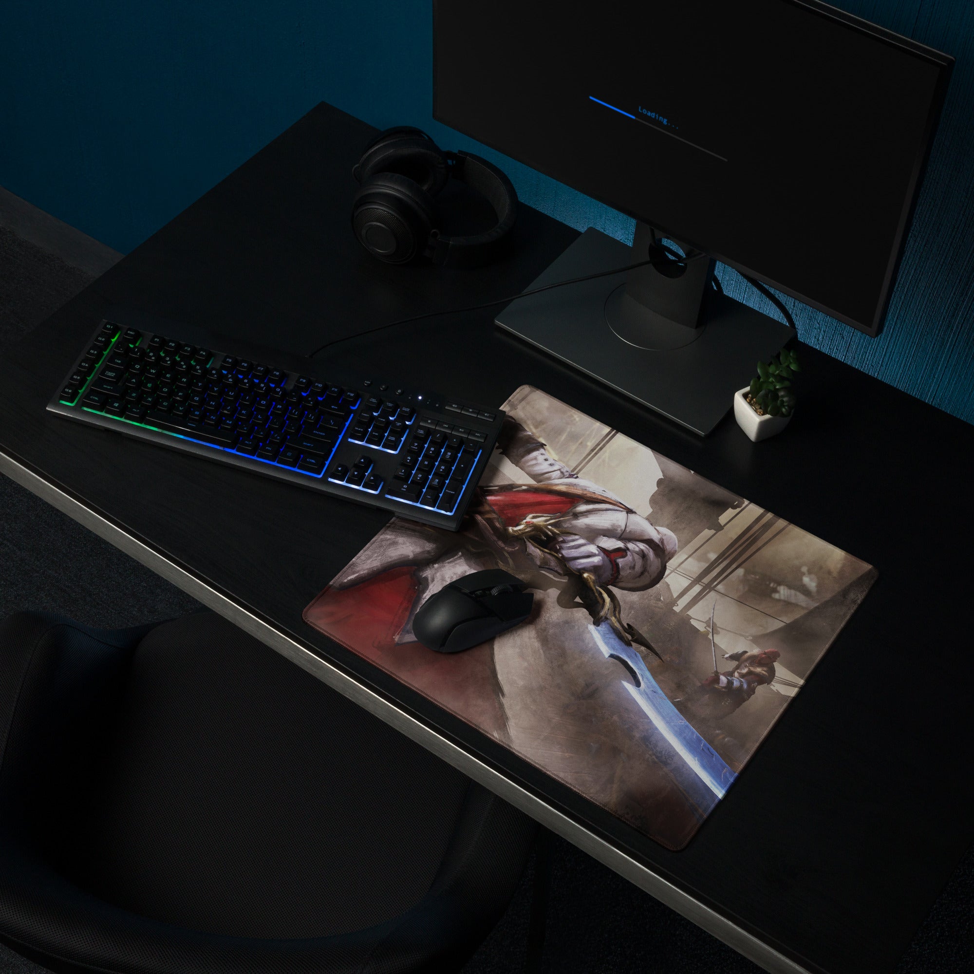 Gaming Mouse Pad Large Sepia Battle Scene for Desktop Setup, Cinematic Warrior Art, Non Slip Surface, Digital Art