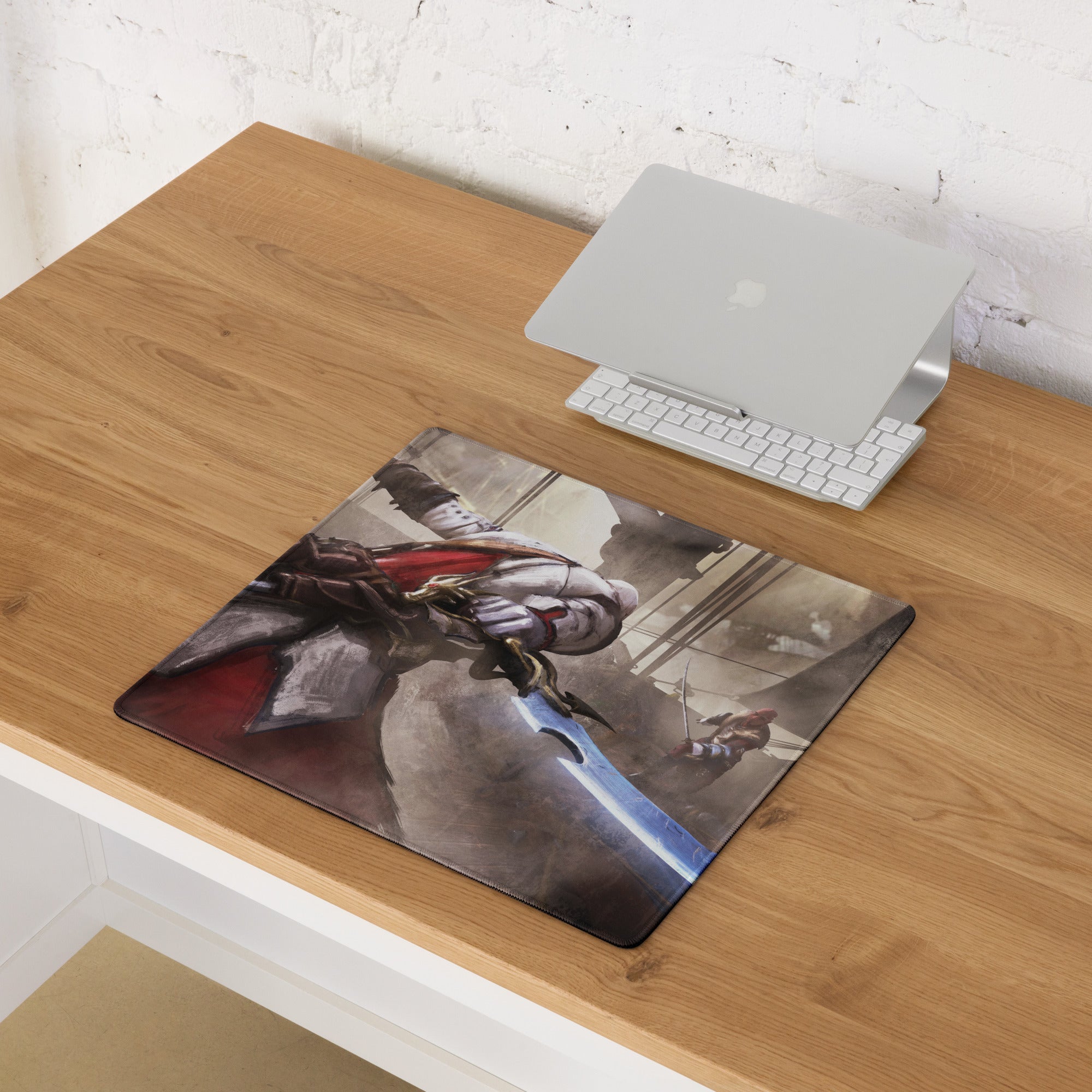 Gaming Mouse Pad Large Sepia Battle Scene for Desktop Setup, Cinematic Warrior Art, Non Slip Surface, Digital Art