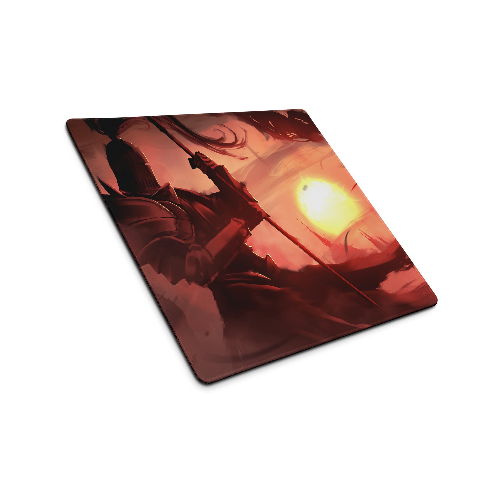 Large Gaming Mouse Pad Red Orange Sunset Battle Scene For Desk Setup Edge Stitching Non Slip Base Digital Art